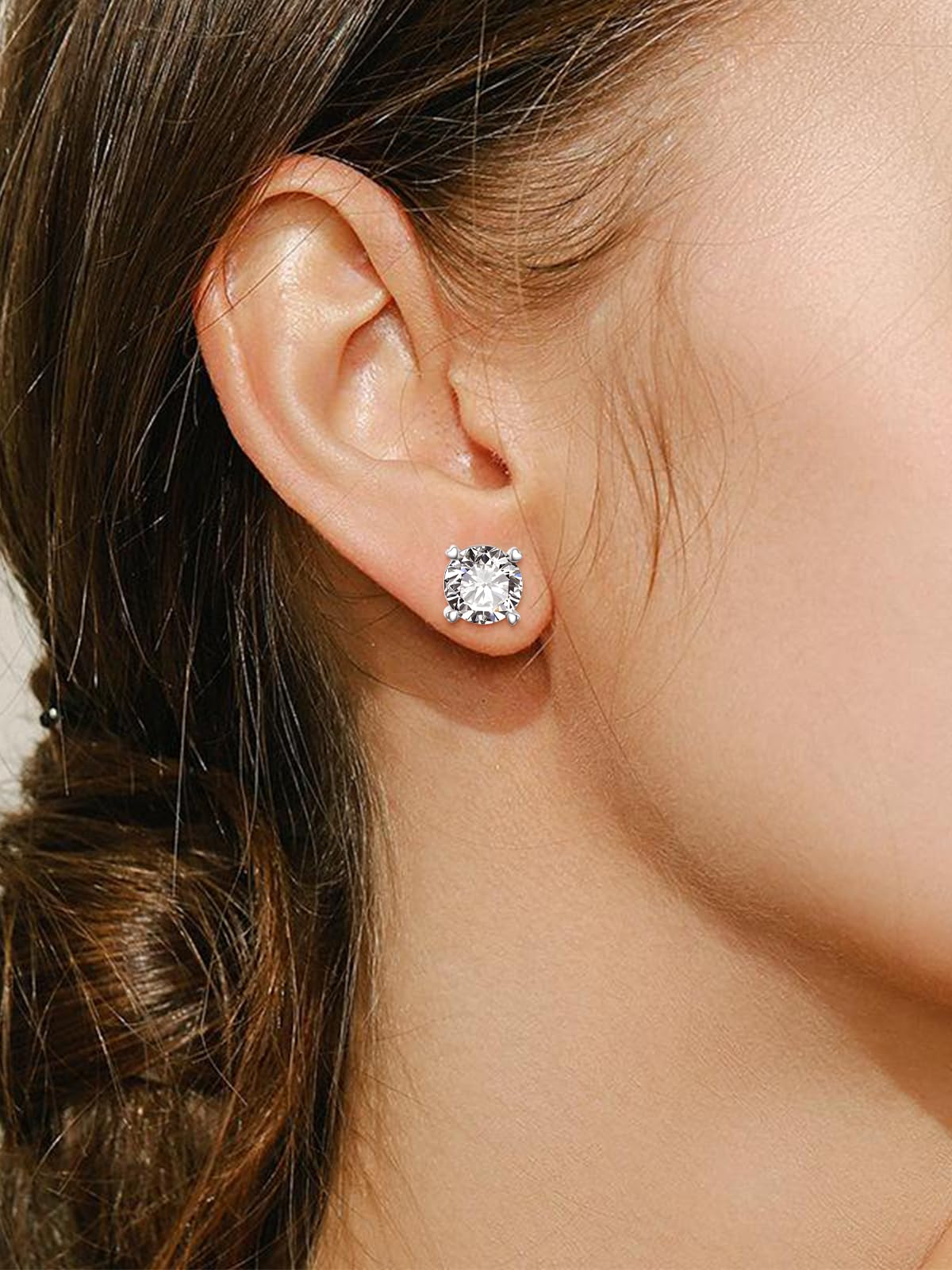 TANGPOET Pendientes de circonita para mujer, de 7 mm, de plata de ley 925, con rosca trasera, brillantes, hipoalergénicos, chapados en oro blanco, regalos para ella, Plata, Circonia cúbica