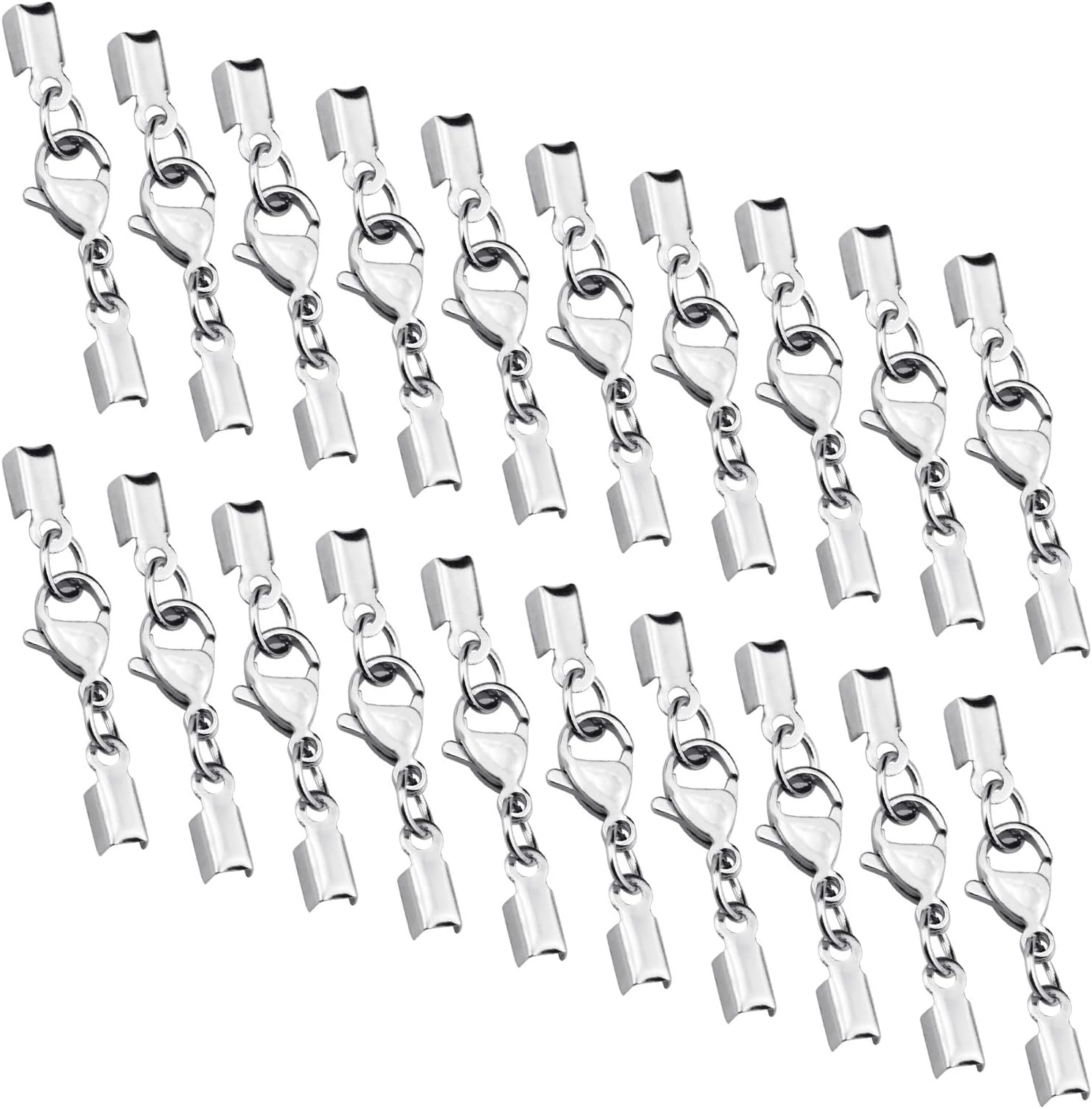 Zaleonline 20 Pieces Lobster Claw Clasps with Cord Ends for Jewellery Making Finding DIY Bracelets Necklaces Chokers - Silver Color