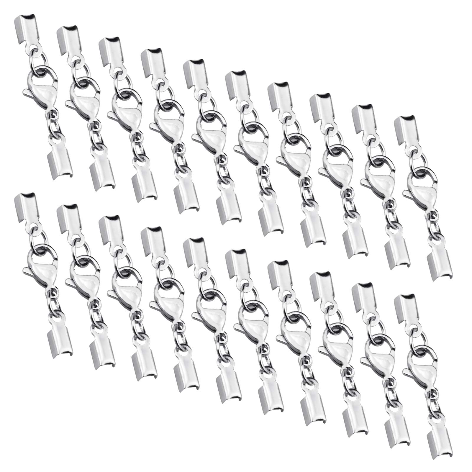 Zaleonline 20 Pieces Lobster Claw Clasps with Cord Ends for Jewellery Making Finding DIY Bracelets Necklaces Chokers - Silver Color