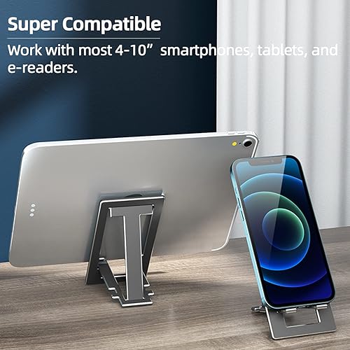 Miniatura 2 de Soporte para teléfono celular, totalmente plegable, altura ajustable, soporte de teléfono de aleación de aluminio para escritoriooficina, compatible