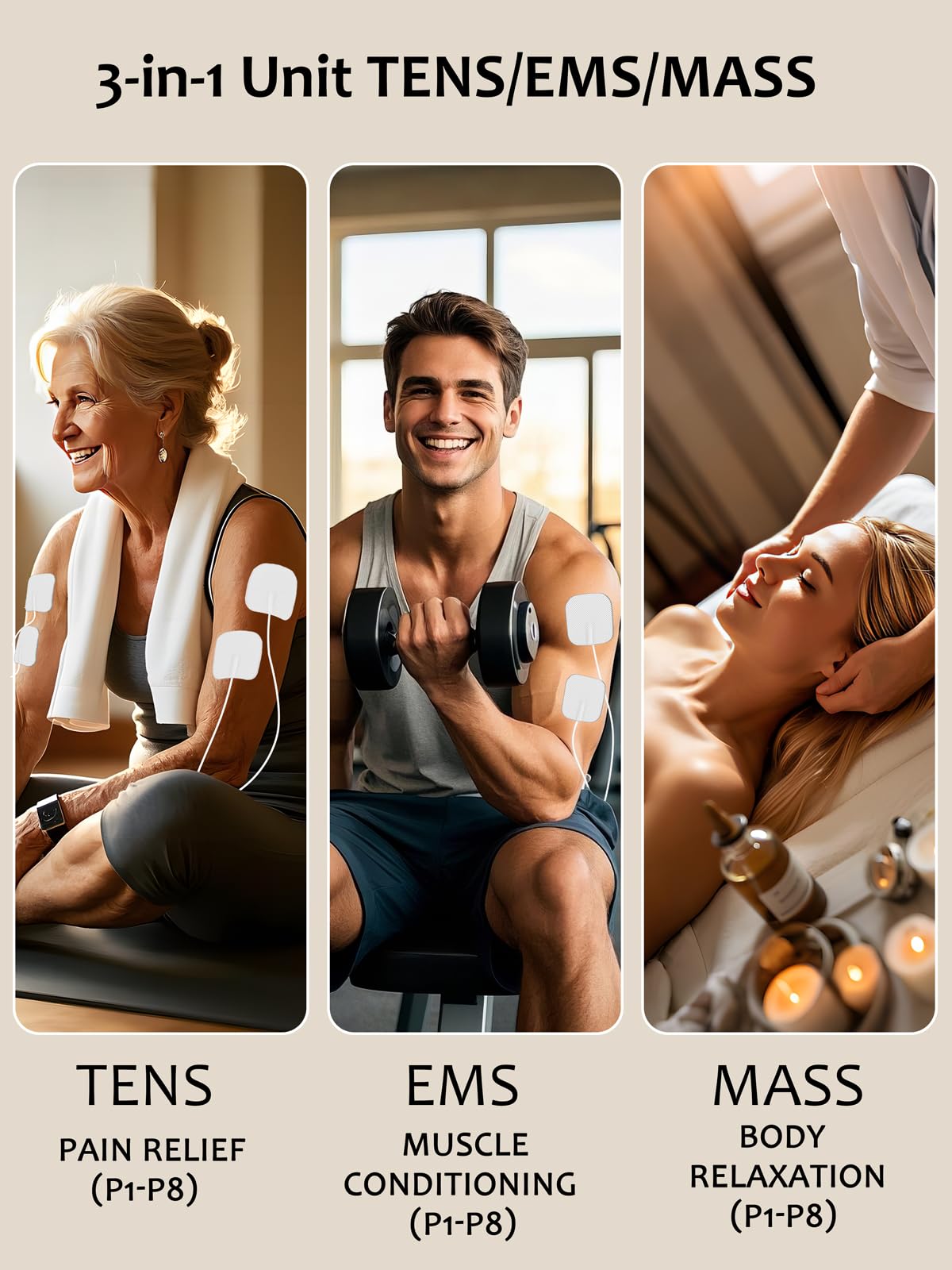 Stimolatore muscolare EMS, per alleviare il dolore alla schiena, mini macchina TENS KR280 bianco (bianco)