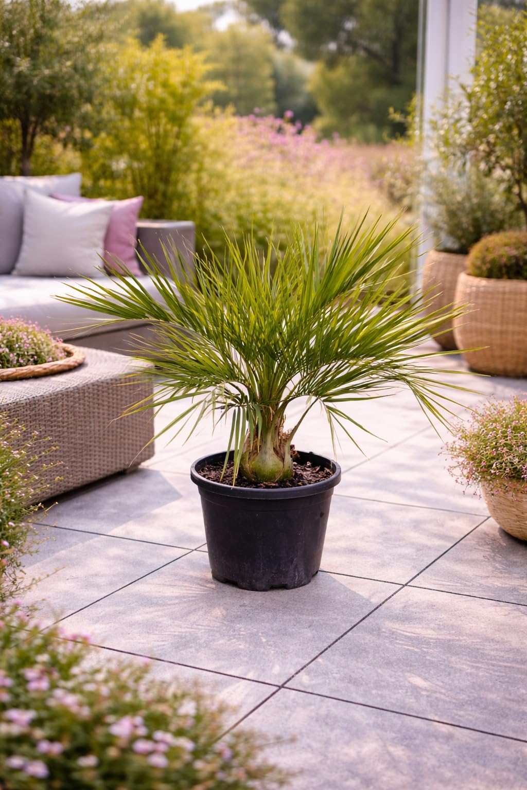 Gewöhnliche Geleepalme 80-100 cm – Butia capitata – winterharte Palme für Garten & Terrasse – dekorative Kübelpflanze mit exotischem Flair