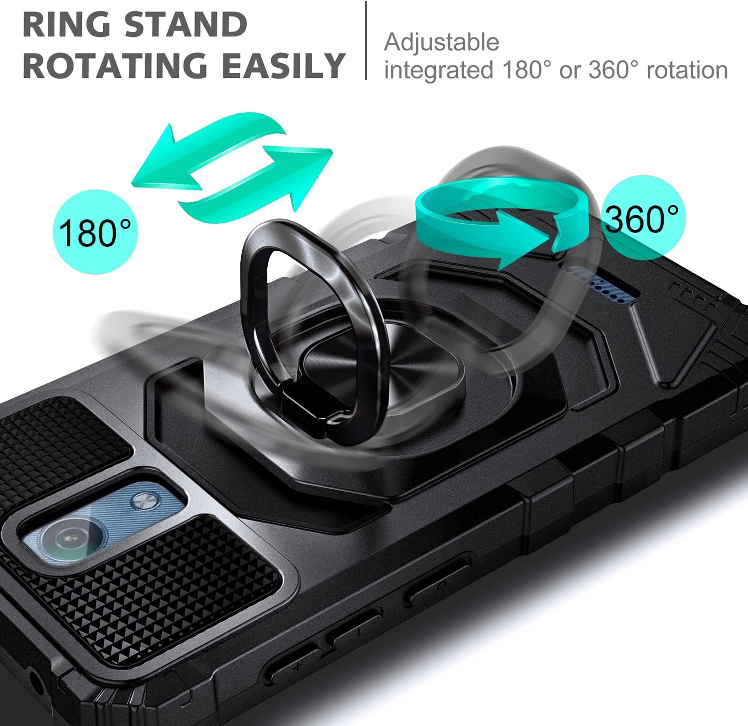 NZND Case for AT&T Calypso (U318AA)/Cricket Vision 3 with Tempered Glass Screen Protector, Full-Body Protective [Military-Grade], Magnetic Car Mount Ring Holder Durable Case Cover (Black)