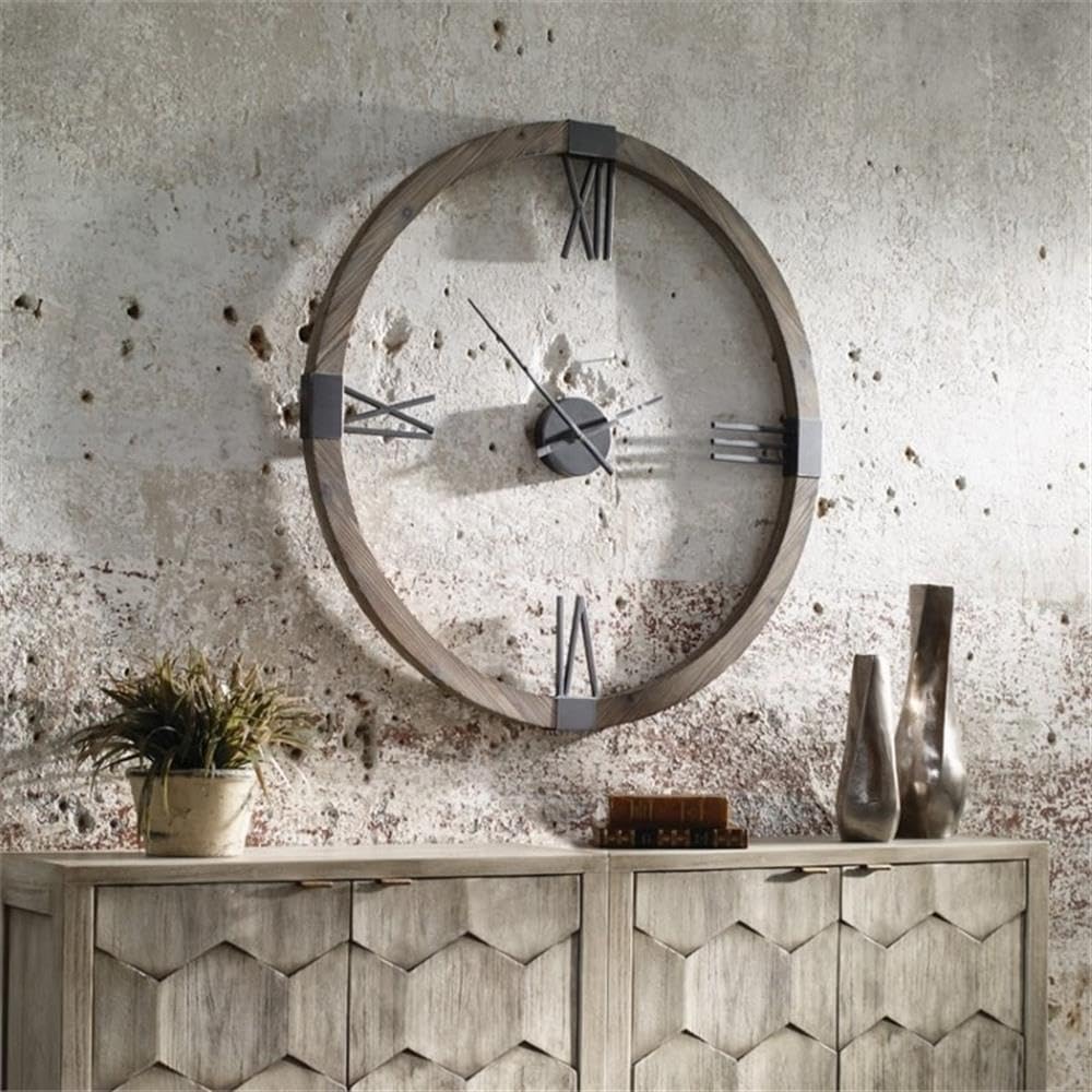 BOWERY HILL Contemporary Firwood and Iron Wall Clock in Natural
