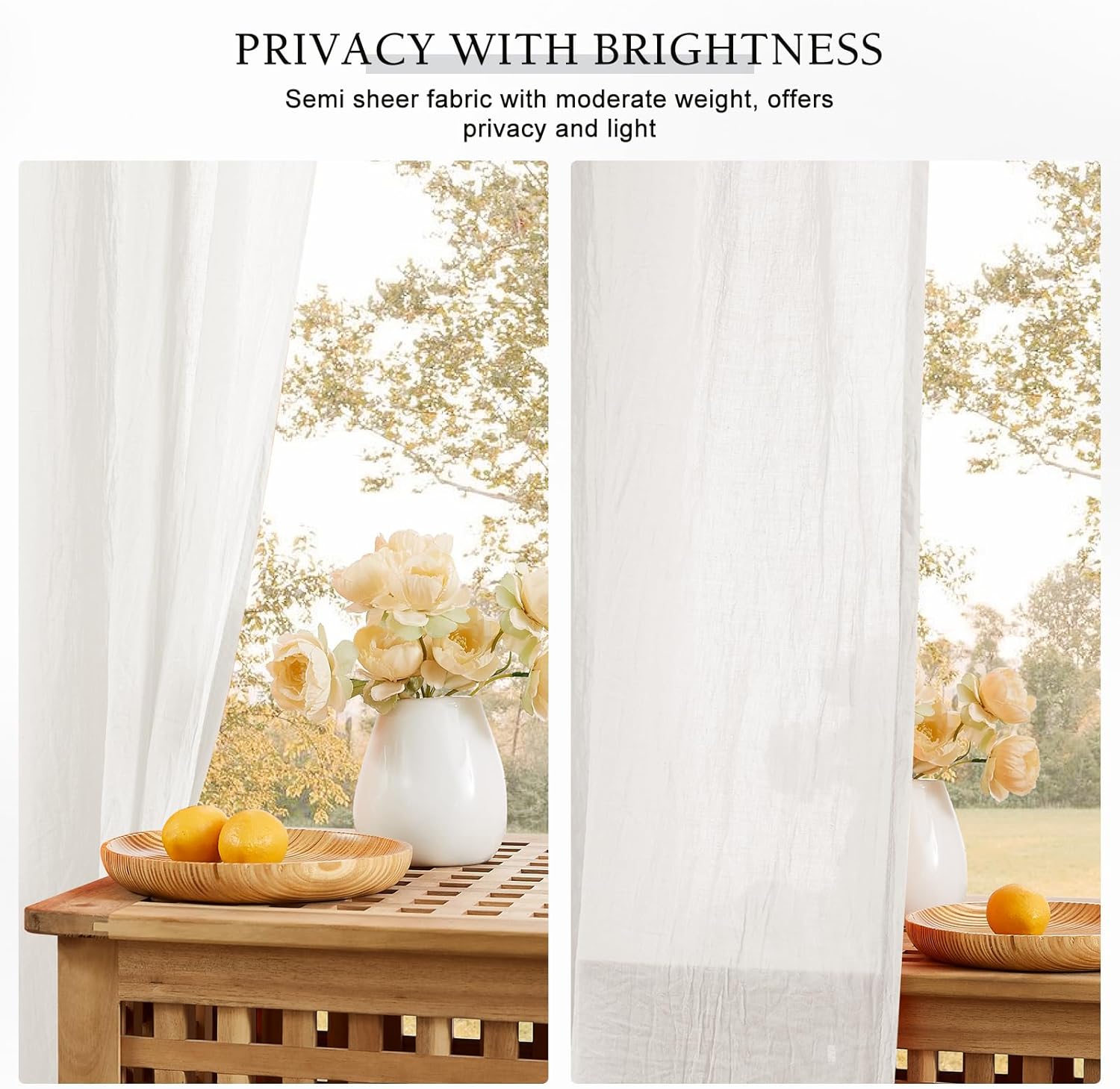 Melodieux Cream Sheer Curtains 84 Inches Long for Bedroom Living Room, Neutral Cotton Linen Light Filtering Window Sheer Curtains, Rod Pocket Crinkle Cozy Voile Drapes, 52" W x 84" L, 2 Panels