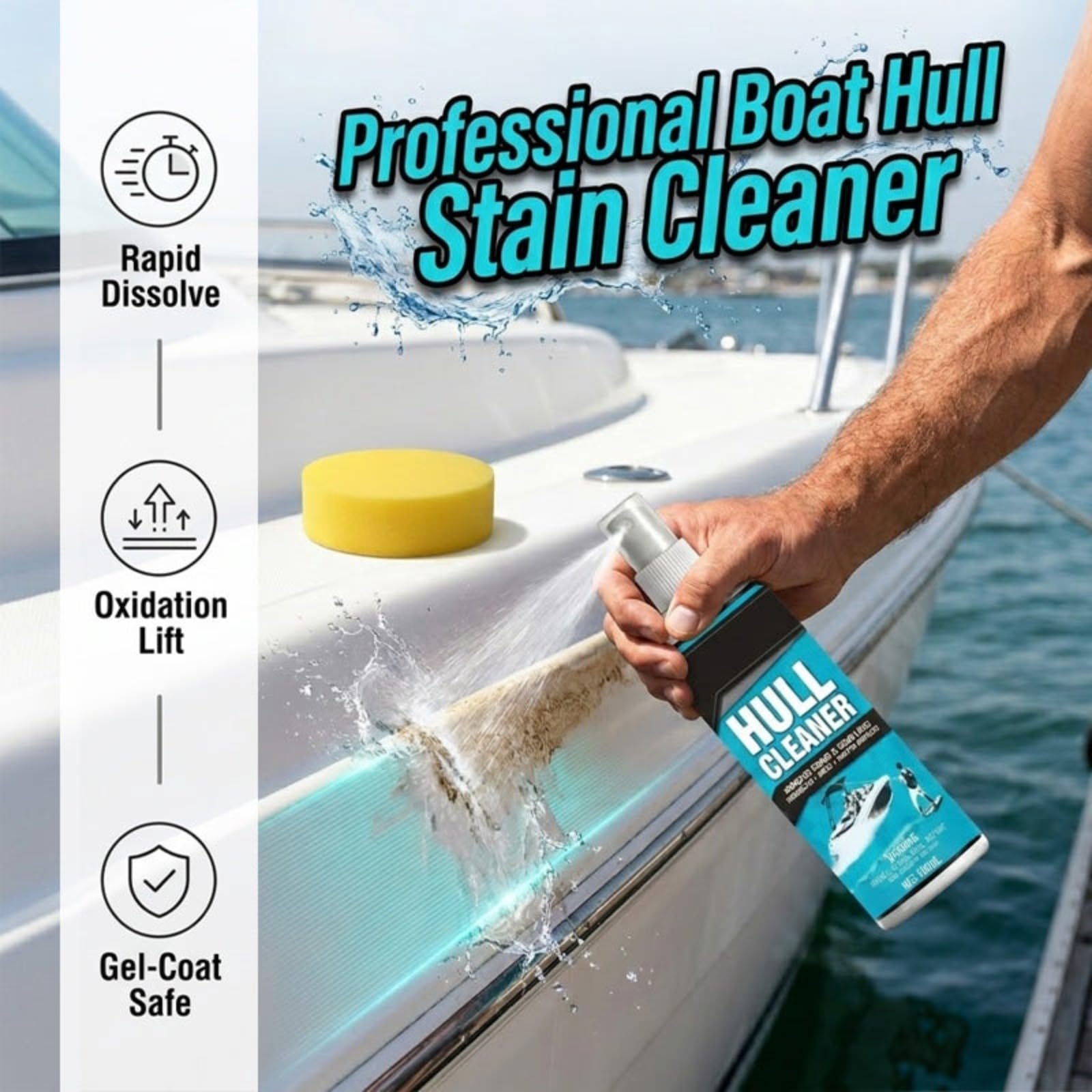 Detergente per scafi di Barche 100 ml, smacchiatore per la Linea di galleggiamento, detergente per incrostazioni Marine, rimuove ruggine, alghe e Macchie ostinate dallo Scafo,