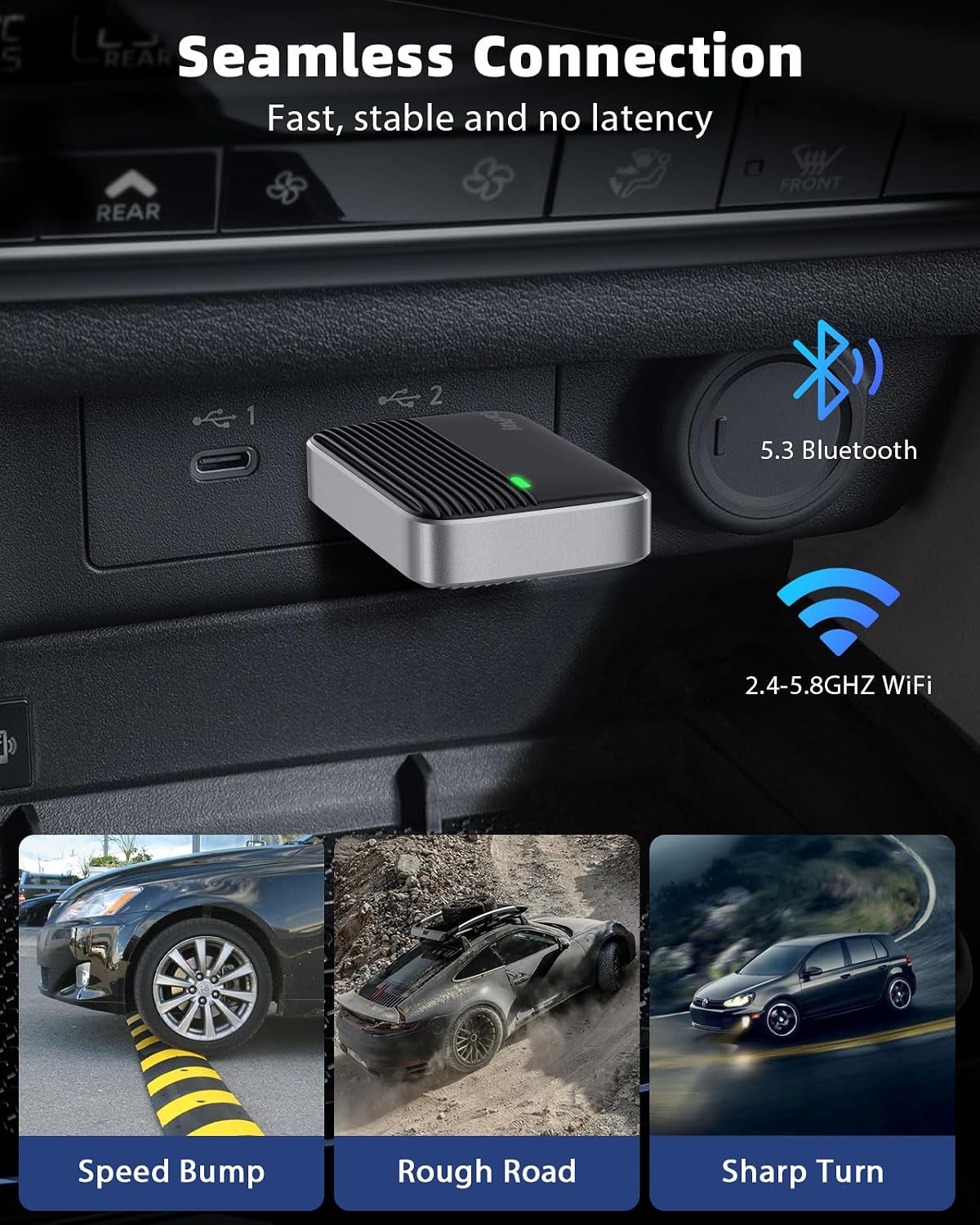 MoKo Wireless CarPlay Adapter for Apple iPhone, Mini Car Play Adapter for iOS 10+ & Cars with Apple CarPlay, Wired Car Play to Wireless, Fast Response Stable Control No Delay Not for Android