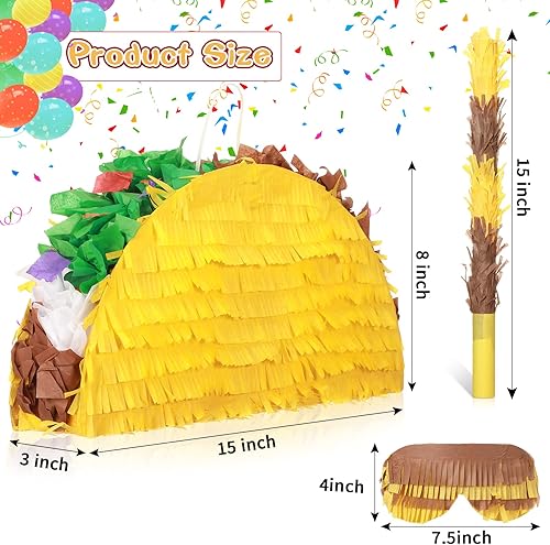 Miniatura 2 de Sratte Juego de piñatas de taco, decoración mexicana para fiesta de cumpleaños, Cinco de Mayo, con palito de plástico y vendas para fiestas