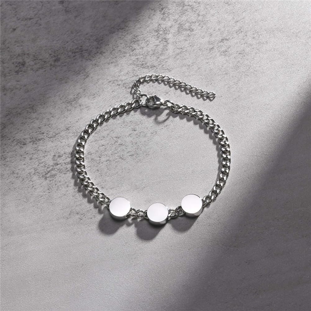 Angel Number Bracelets for Men Cuban Link Movable Disc Silver Stainless Steel Simple Lucky 111 222 333 444 555 666 777 888 999 Jewelry image 4