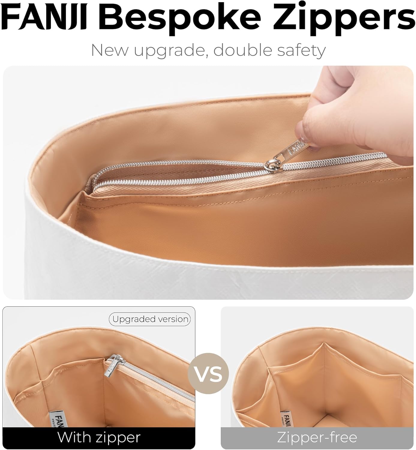 Tote Bag Organizer Insert for LOEWE Puzzle Fold Tote Medium Handbag,Custom Fit Inside Premium Lightweight Water Resistant Purse Insert with Zipper(Vanile) - Image 5