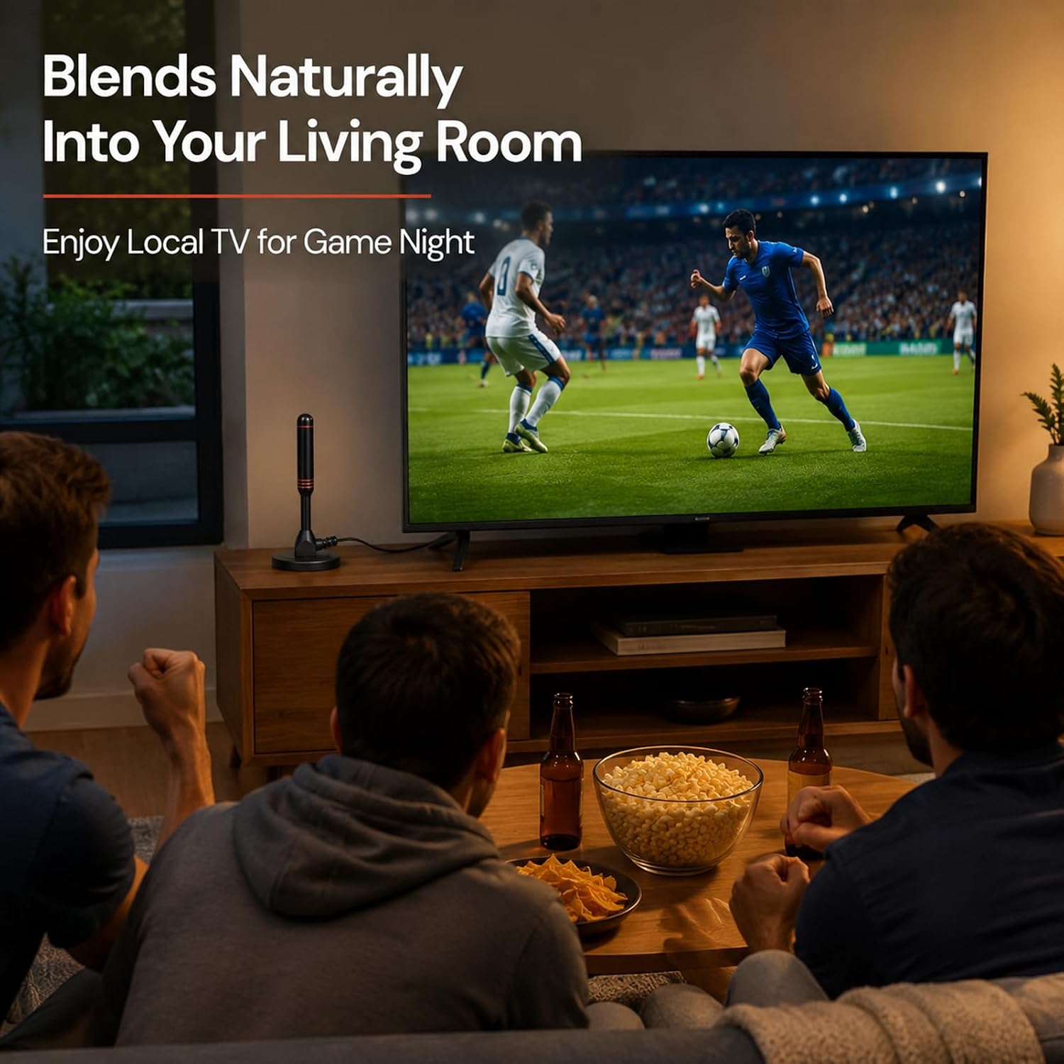 TV Antenna for Smart TV Indoor - Up to 100 Miles+ Long Range Digital HD Mini Antenna for Local Channels, Supports 4K 1080p VHF UHF, 16.4FT Coax Cable (5M), Strong Magnetic Base for Easy Setup