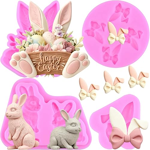 Miniatura 10 de ZiXiang Molde de silicona para fondant de conejo, orejas de conejo de Pascua, moldes de chocolate para decoración de pasteles, decoración