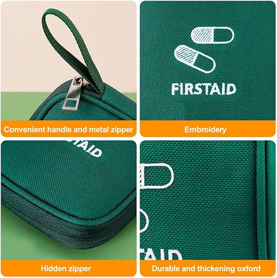 EQLEF First Aid Bag Empty Small, Mini First Aid Kit Pouch Red Travel Medicine Bag Portable Medical Organizer Bag Waterproof First Aid Kit Empty for Car Office School or Outdoors (Green)