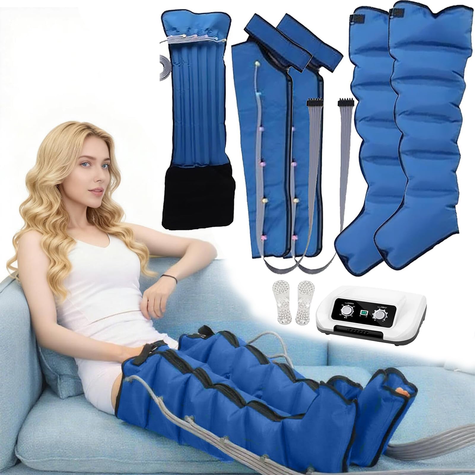 Apparecchio Pressione Regolabile, 6 Camera Massaggiatore Di Compressione Aria Elettrico, Massaggio Gambe Circolazione Linfatica, Durata E Pressione Regolabili, Anti Gambe Pesanti