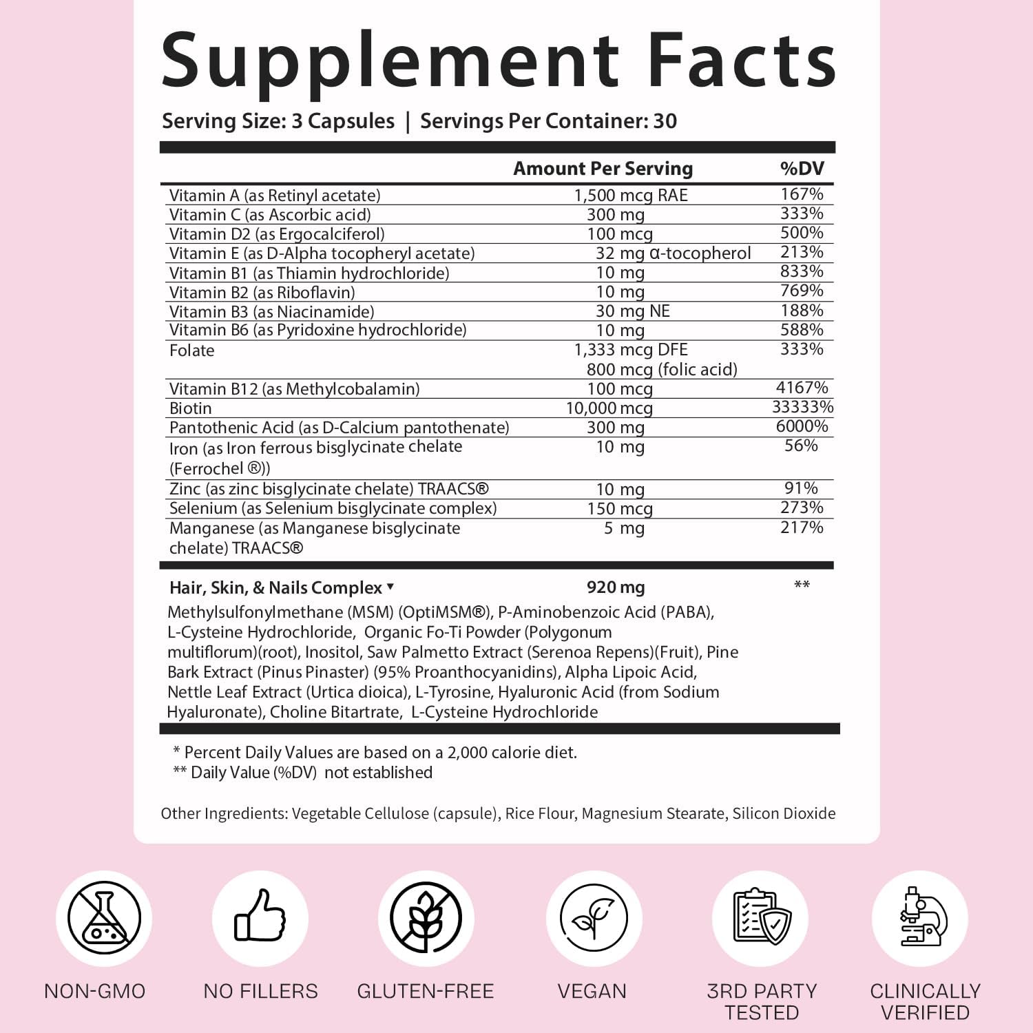 GOBIOTIX Hair Skin and Nails Vitamin Supplement - 10000mcg Biotin Pills with Hyaluronic Acid, Folate, Iron, Magnesium, and Zinc - Collagen Production, Hair Growth - 30 Servings 90 Count (Pack of 1)