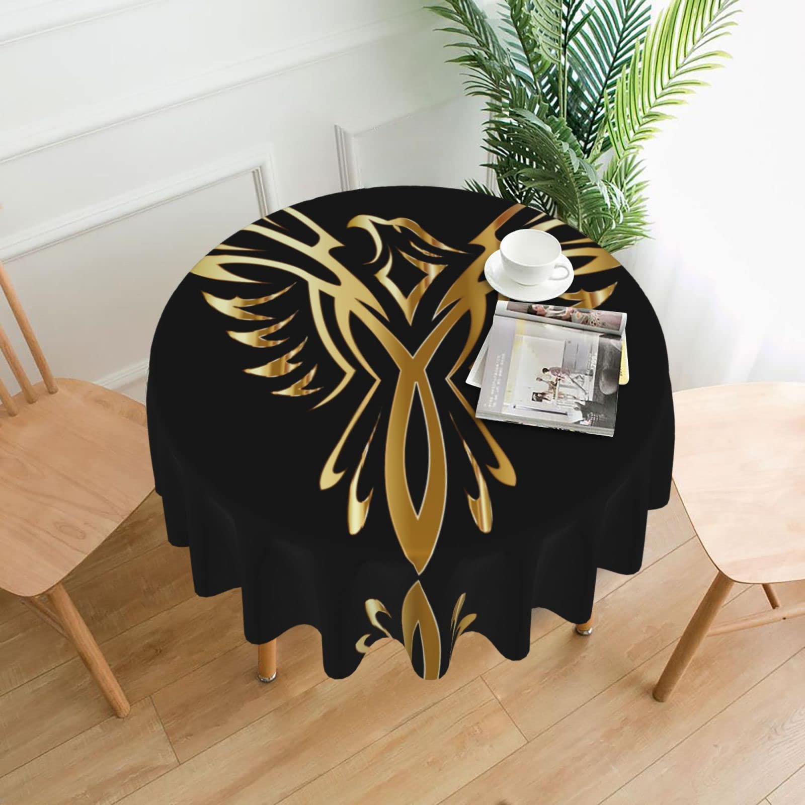 Lawenp Phoenix Decorative Round Table Cloths - 60 Inches in Diameter for Buffet Tables, Parties, Holiday Dinners.