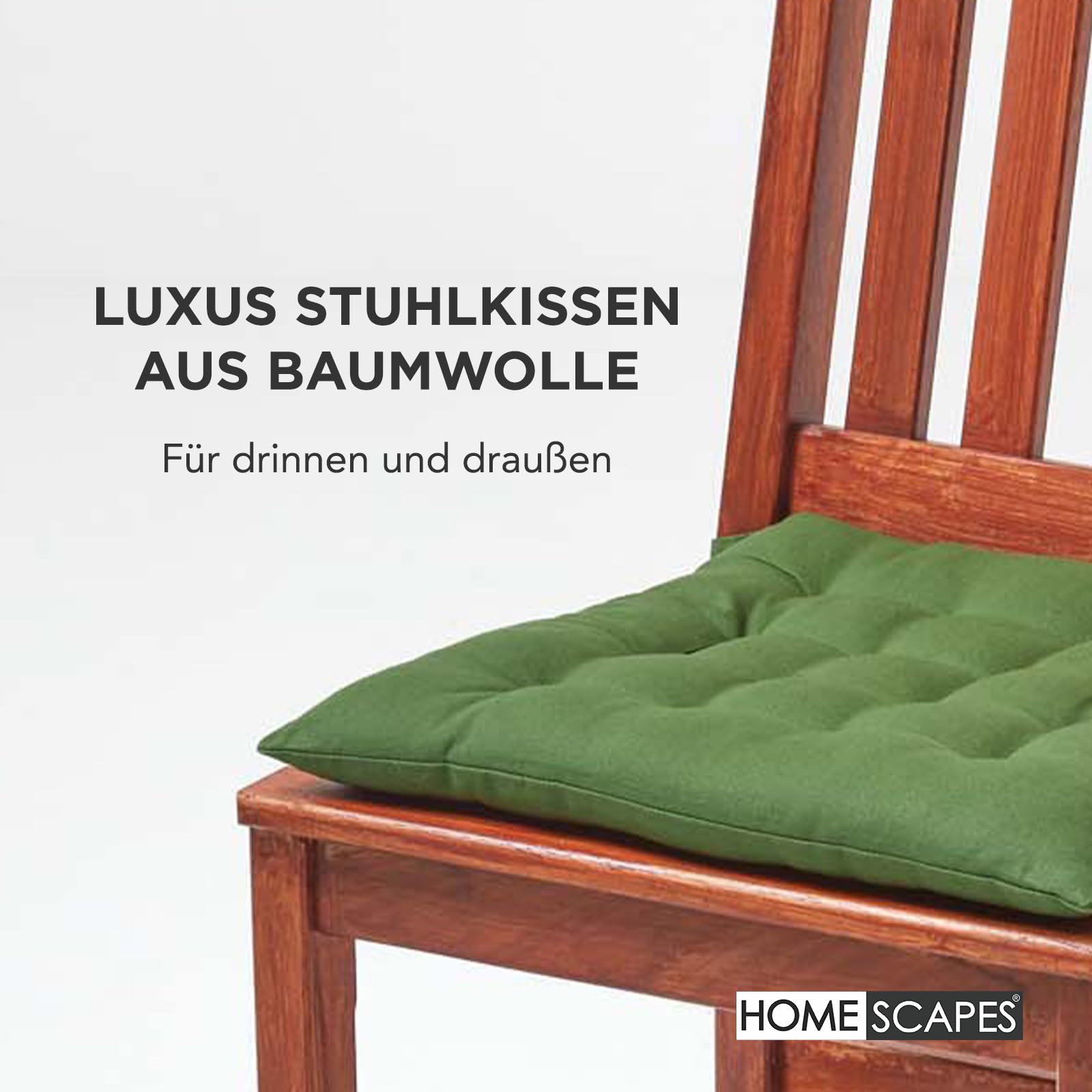 Homescapes 6er Set Stuhlkissen 40x40 cm olivgrün – Sitzkissen Outdoor/Indoor mit Baumwollbezug, Sitzpolster waschbar und Oeko-TEX-Zertifiziert für Esszimmer-, Küchen- & Gartenstühle