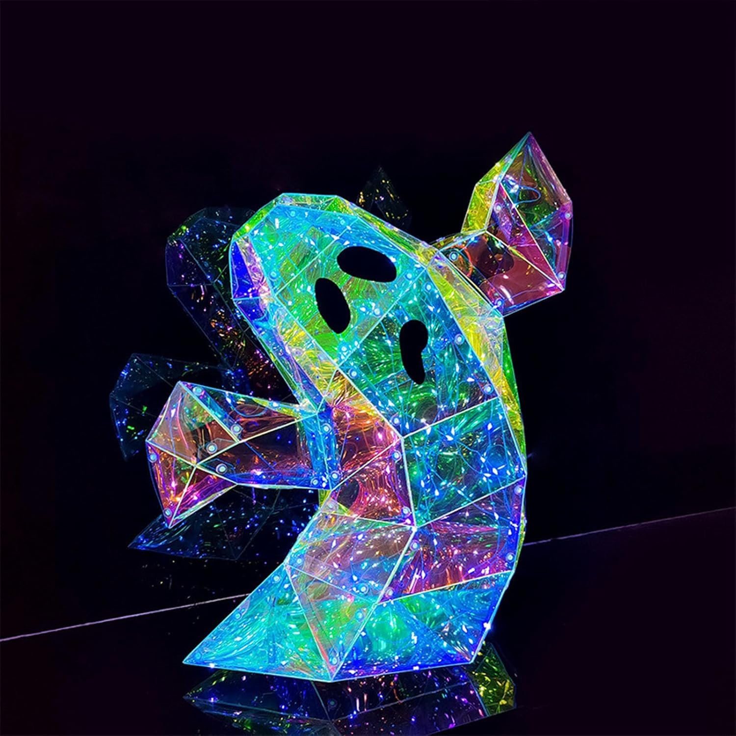 YILCER Prismatic Iridescent Ghost Skull Pumpkin Decor, Halloween