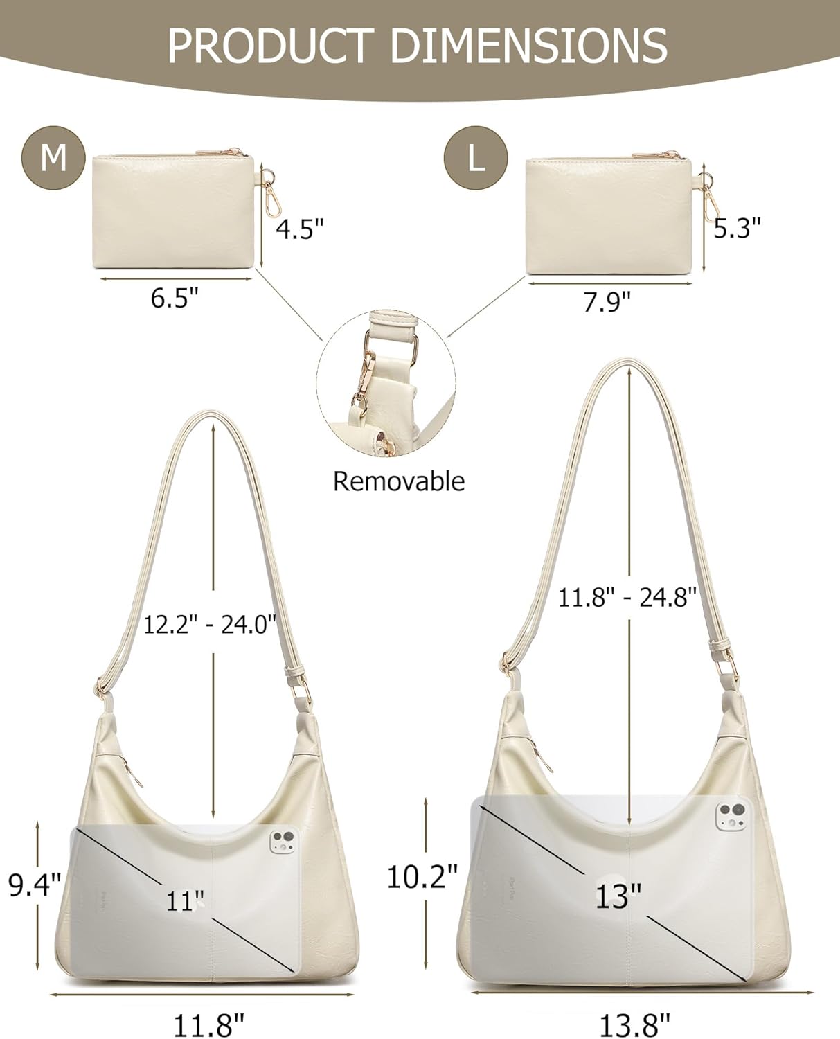 Hobo Bag for Women with Mini Purse Soft Vegan Leather Slouchy Shoulder Crossbody Handbag 2025 Fall Tote - Image 3