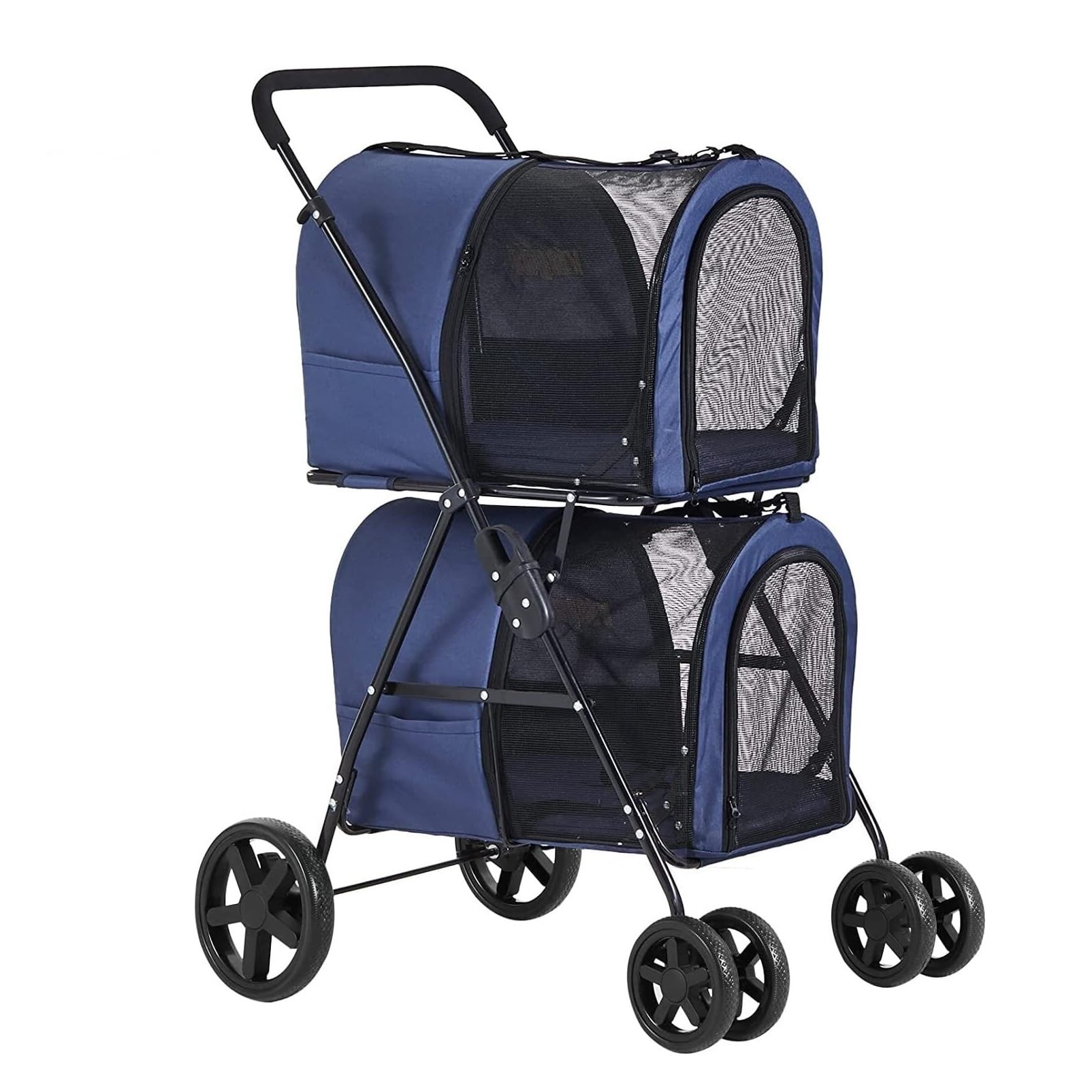Cochecito para gatos y perros pequeños con 2 transportadores desmontables y ruedas estables