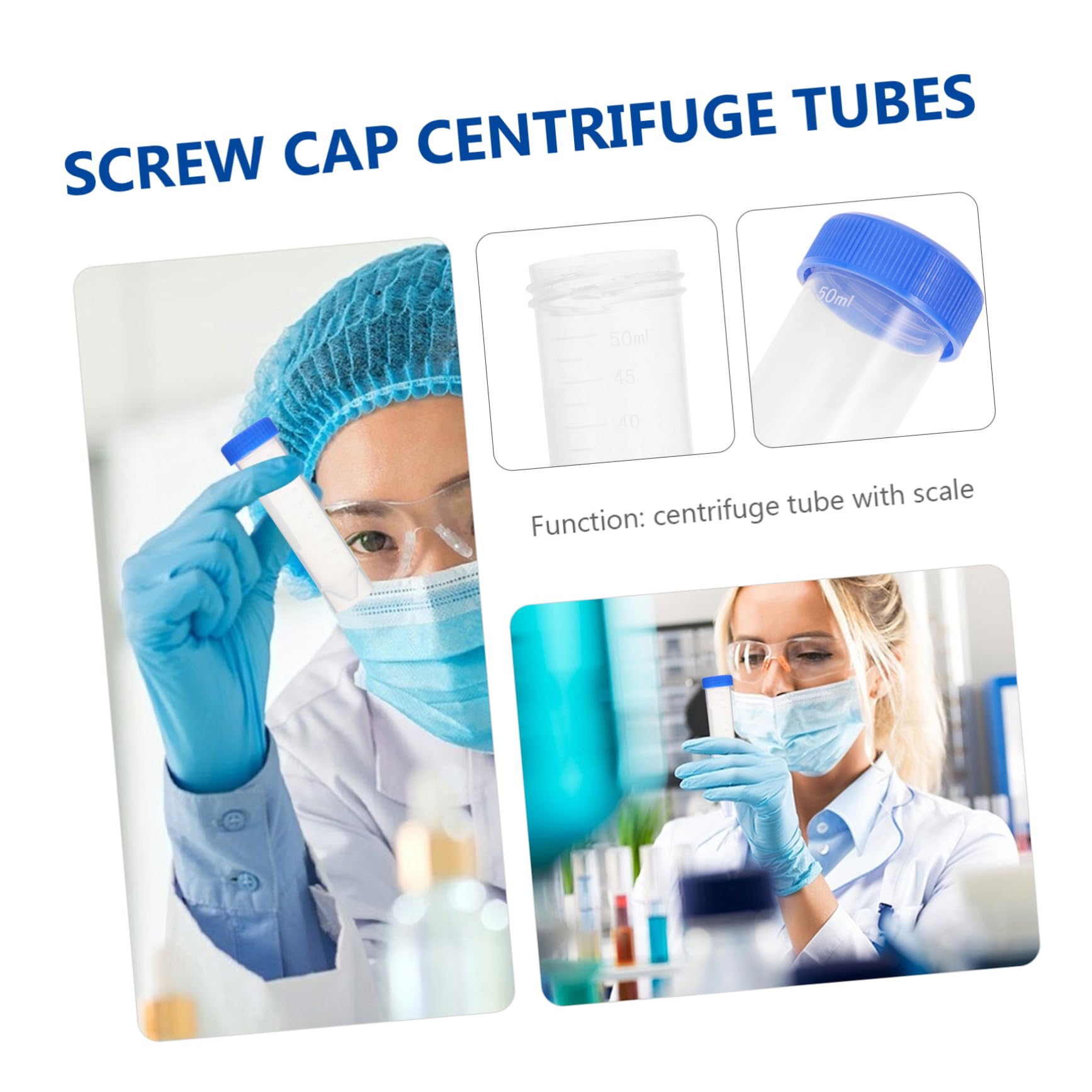 Luxshiny Provette da Centrifuga Graduate 50ml con Tappo a Vite 50 Pezzi | Fondo Conico in Plastica, per Laboratorio ed Esperimenti, per Campionamento Preciso e Tenuta Anti-perdita