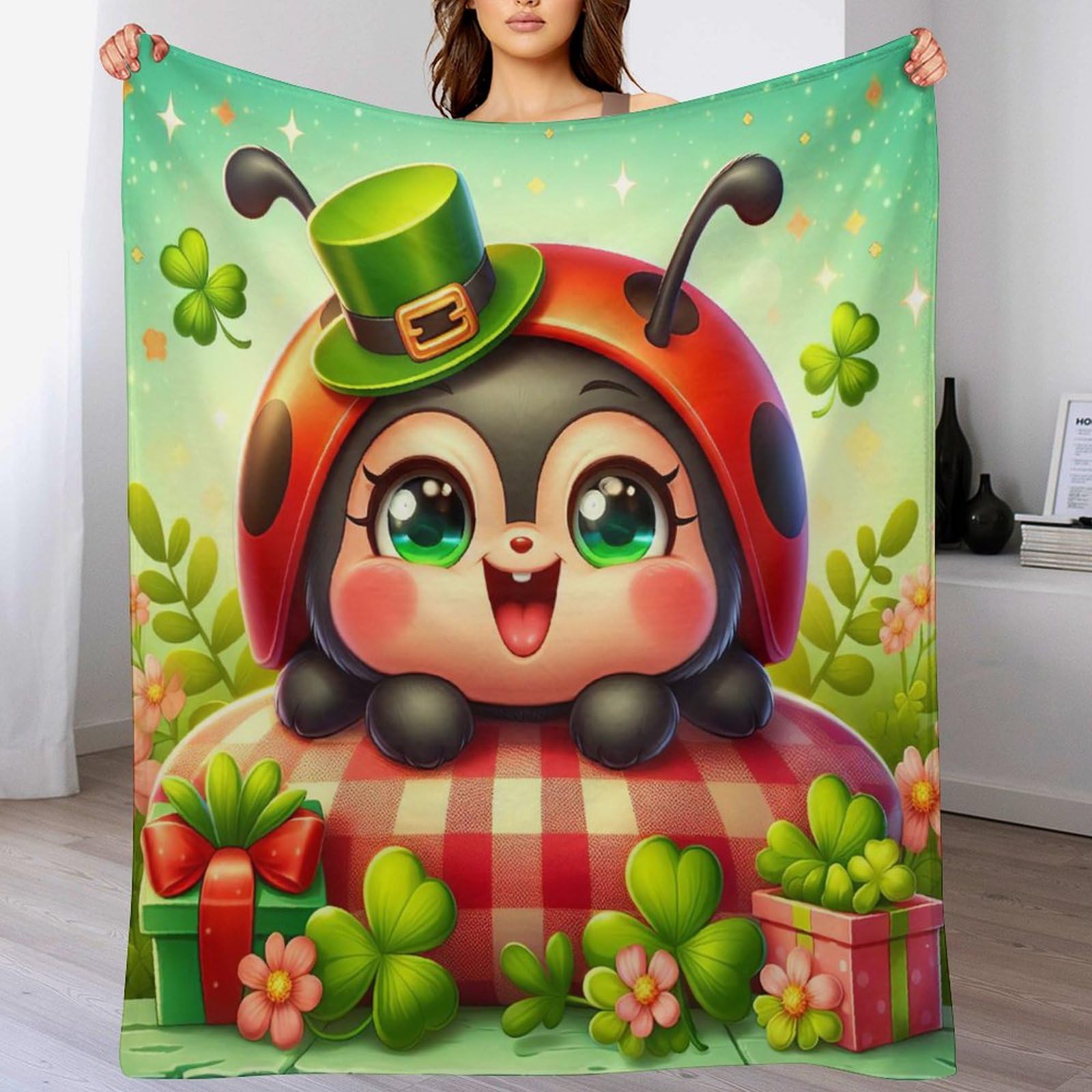 Couverture coccinelle en flannel polaire douce et chaude de 140x180cm pour lit et canapé
