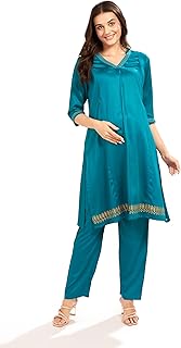 AV2 Maternity Nursing and Feeding Kurta Set | Nursing Zippers | Pre and Post Pregnancy | Raw Silk |Feeding Kurta Set -Set-...