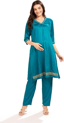 AV2 Maternity Nursing and Feeding Kurta Set | Nursing Zippers | Pre and Post Pregnancy | Raw Silk |Feeding Kurta Set -Set-...