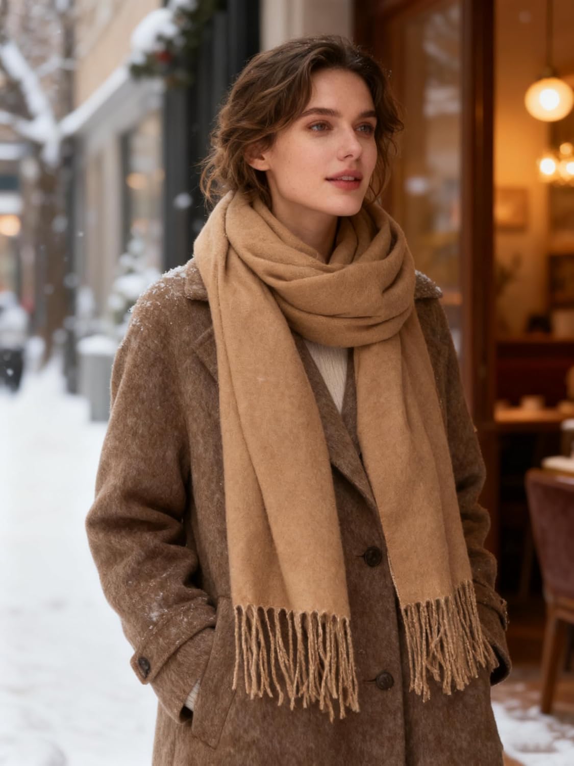 Women's Winter Cashmere-Feel Scarf Warm Soft Double-Sided Oversize Scarves Pashmina Shawl Wraps - Image 4