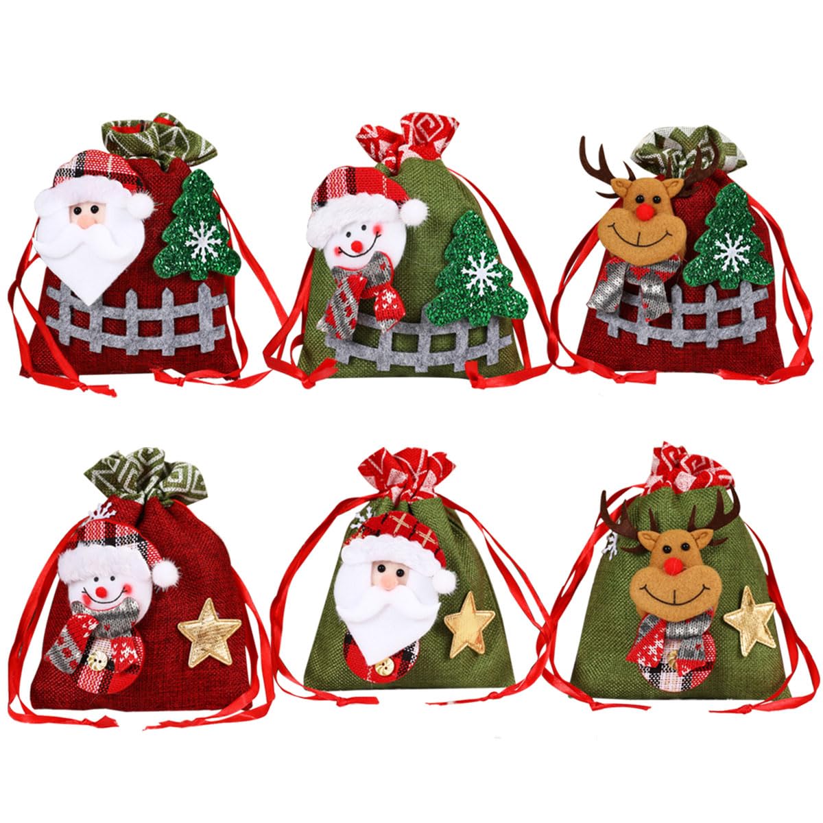 Snadulor 6 Pcs Doll Bags, Cute Christmas Eve Apple Bags for Christmas Holiday Party Favor, Random Colors