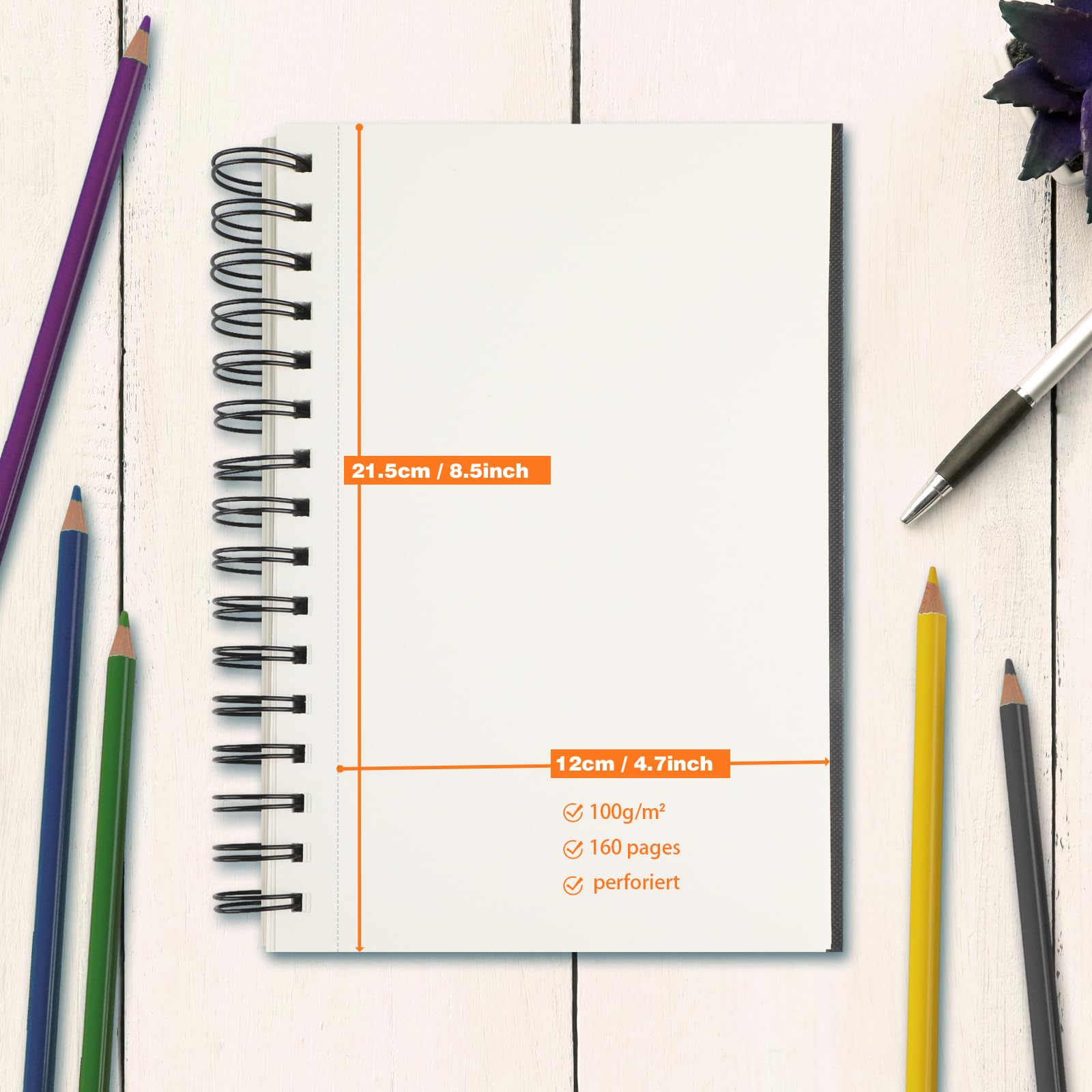 Paquete de 2 cuadernos de bocetos de tapa dura de 5.5 x 8.5 pulgadas y 1 paquete de 9 x 11 pulgadas, 3 paquetes de 80 hojas (68 libras/100 g/m²), cuaderno de bocetos de doble cara, encuadernado en
