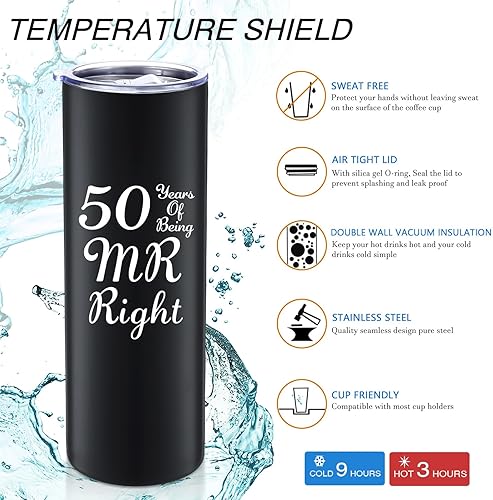 Miniatura 3 de Juego de 2 tazas de café de aniversario de boda, regalo de aniversario, juego de regalo de Being MRMRS Always Right, vaso de 20 onzas con tapas y