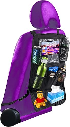 Miniatura 8 de Paquete de 2 organizadores de asiento trasero de automóvil, protectores de asiento trasero con soporte para tableta de pantalla táctil, organizador