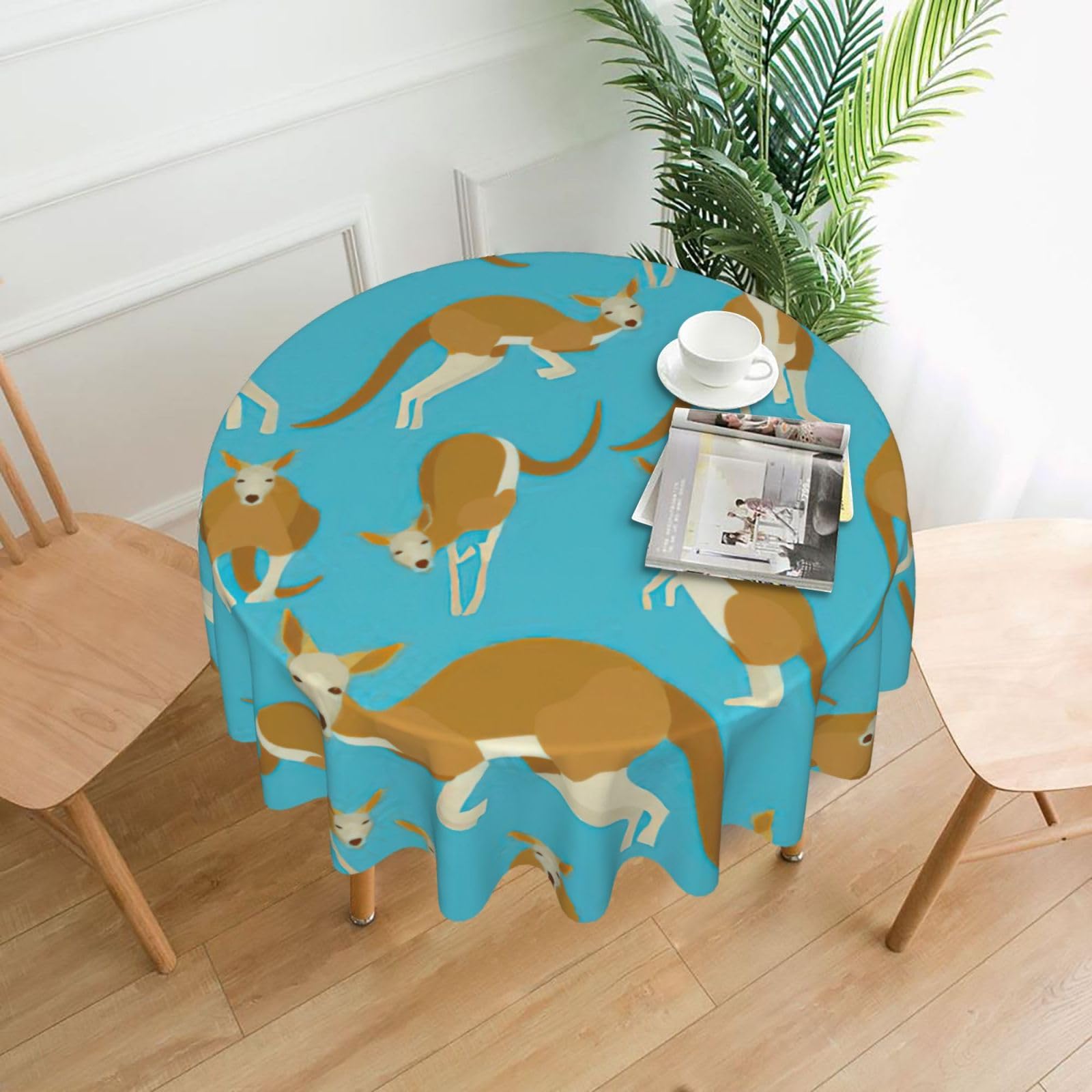 Uusnwaa Funny Cartoon Kangaroo Zoo Print Round Tablecloth 60 Inch, Stain Wrinkle Resistant Washable Polyester Table Cover For Kitchen Party