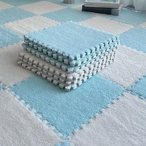 10 tapetes de espuma tipo rompecabezas, suaves y esponjosos, cuadrados, entrelazados, para decoración de dormitorio (11.8 x 11.8 pulgadas, azul y