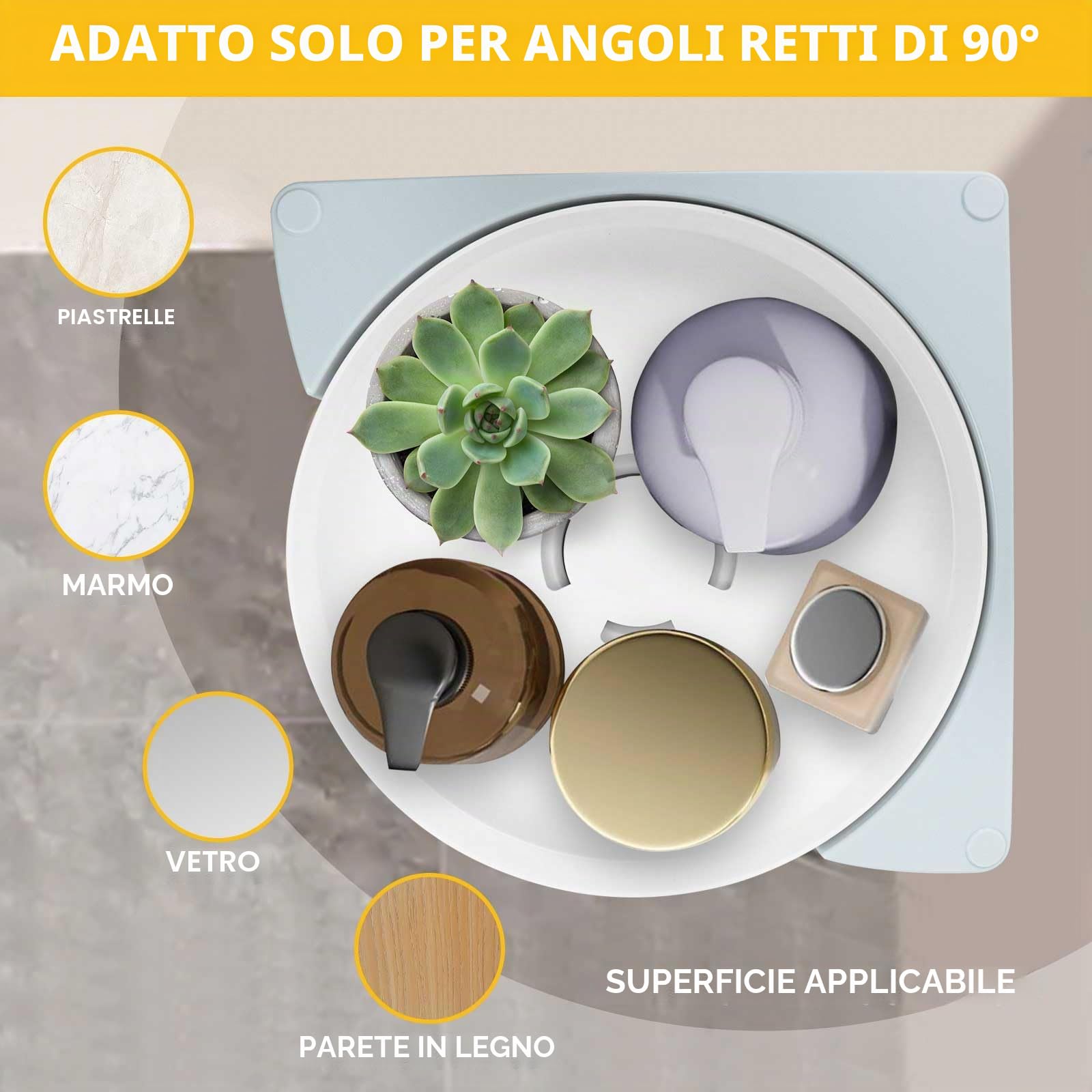 Qivine 2Pcs Mensola Doccia Angolare, Girevoli a 360° Porta Sapone per Doccia Con 4 Adesivi, Porta Bagnoschiuma Shampoo da Doccia Senza Foratura per Bagno e Cucina Organizer, Bianco