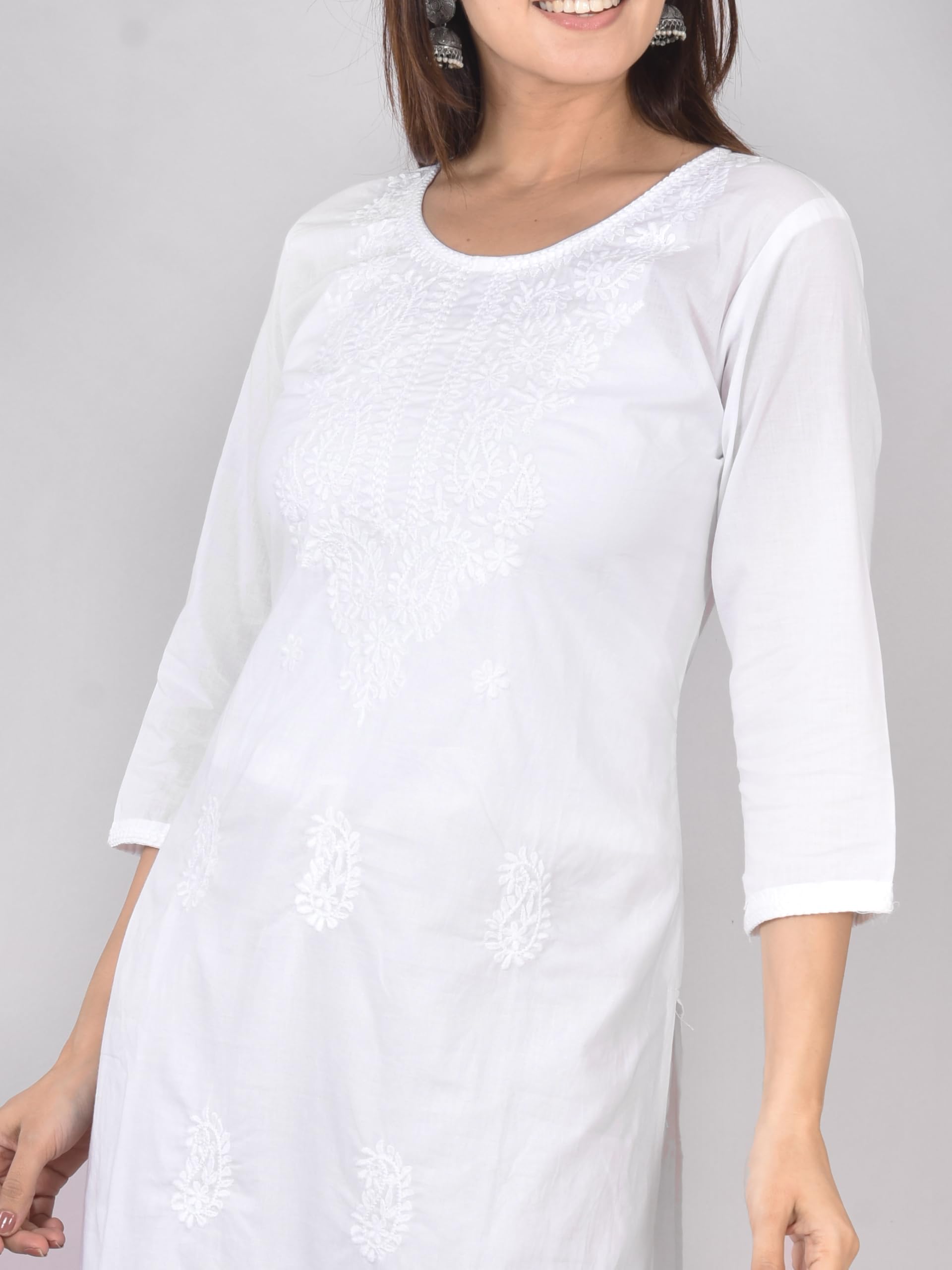 Vrnda Ensemble Kurta Pantalon Chikankari Blanc et Noir pour Femme – Costume Indien Fait Main, Salwar Kameez Bicolore