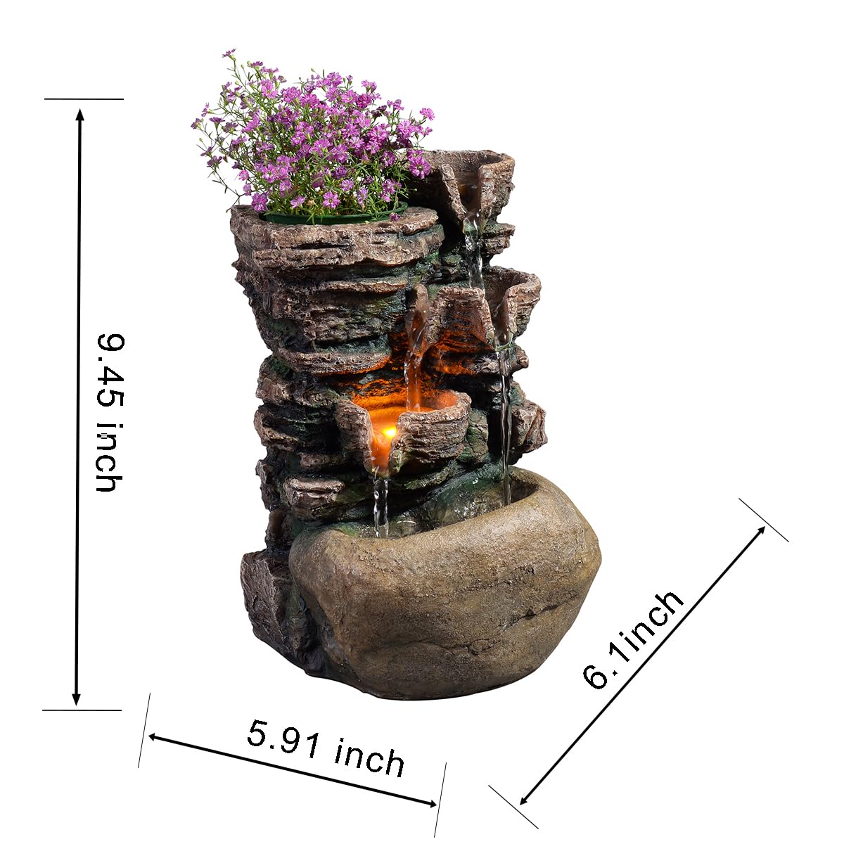 Haobos Indoor Fountain 4-Bowl Rockery Soothing Sound Tabletop Fountains Home/Office Decor with a Small Plastic Pot to Grow The Plant by Yourself(Automatic Watering)