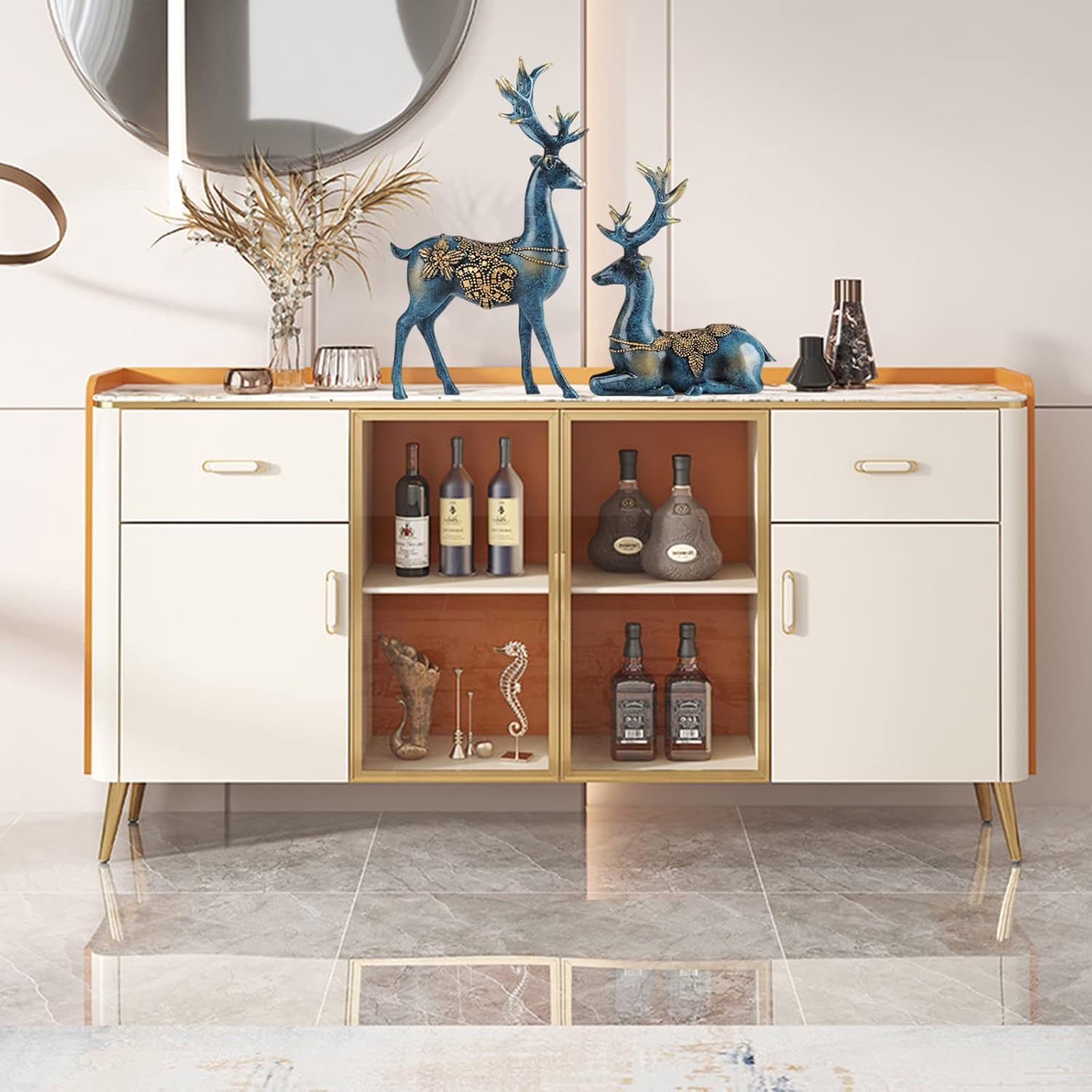 2 figuras de reno de Navidad, esculturas de reno de resina de pie y sentado para centros de mesa de Navidad, suministros de decoración del hogar de vacaciones (azul, talla única)