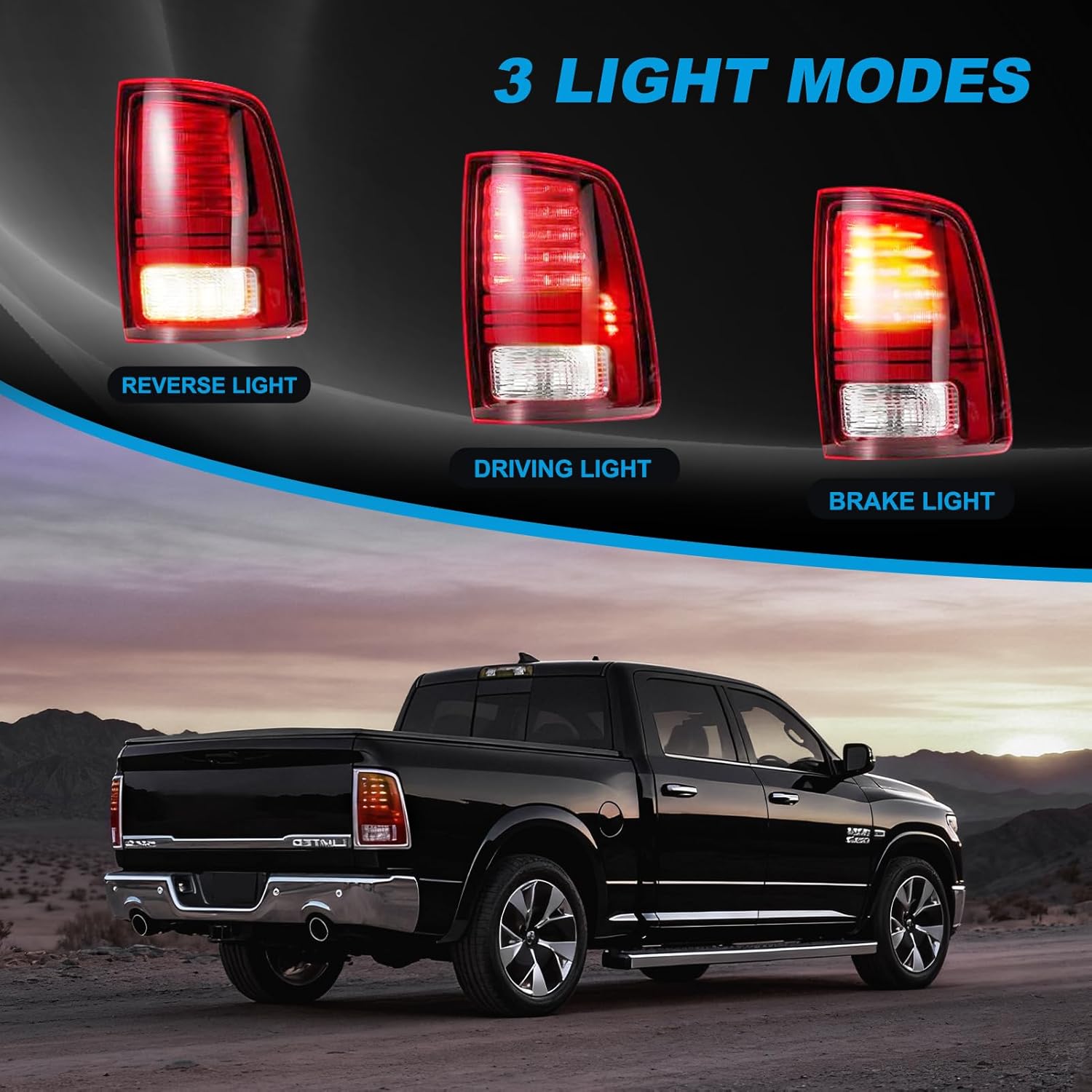 LED Tail Lights Compatible with 2013-2018 Dodge Ram 1500 2014-2018 Ram 2500 3500,Left Driver Side Rear Break Taillights,Replaces CH2800202 68093079AB