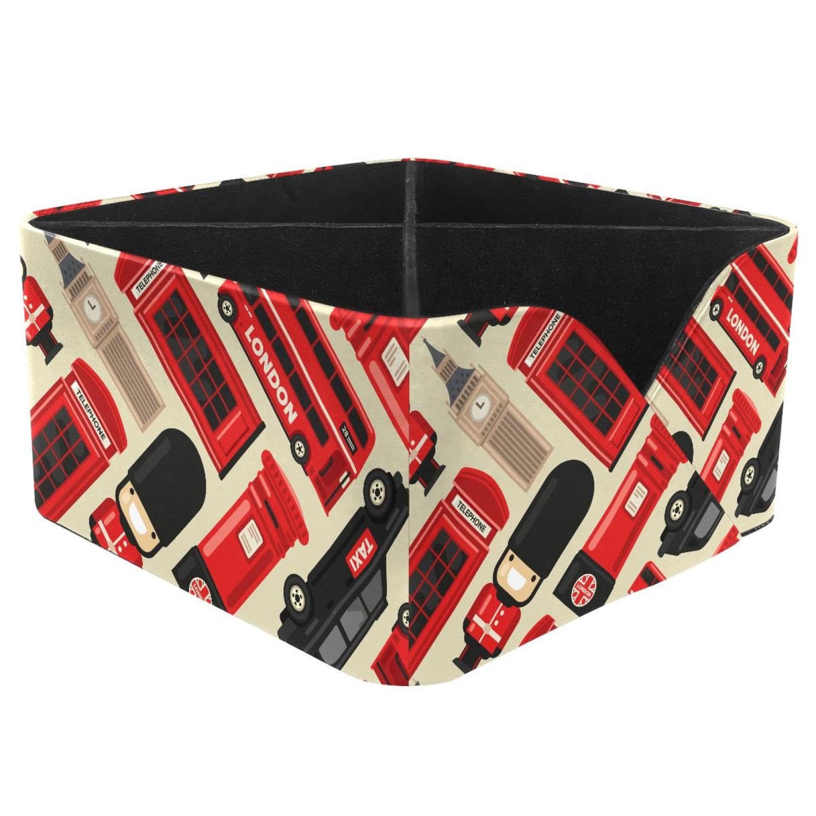 KengjuTesu Britain London Bus Telephone Booth Pattern Desktop Organizer Pen Holder, Rectangular Pencil Cup for Office, Study and Makeup Stations