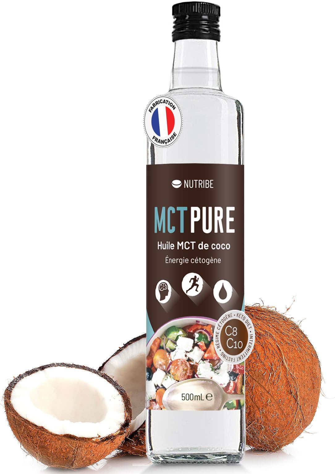 Huile MCT Pure C8 C10 100% Pure par Distillation | Nutribe Laboratoire en France | Concentration, Bien-Être cérébral, Prévention du Déclin cognitif, Soutien du Métabolisme