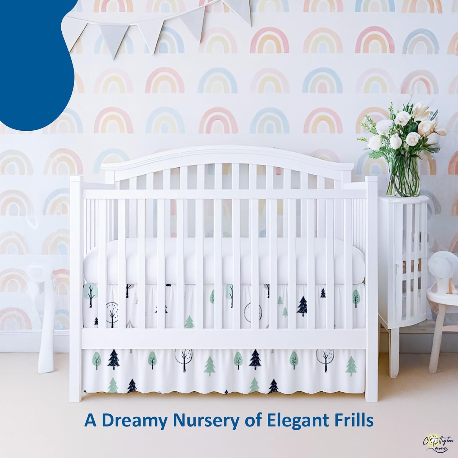 Cottington Lane Crib Skirt Dust Ruffle, Soft & Durable Nursery Crib Toddler Bedding Skirt for Baby Girls or Boys, Fits Standard Cribs 28" x 52" with 14" Drop, Classic Ruffled Design, Winter Forest
