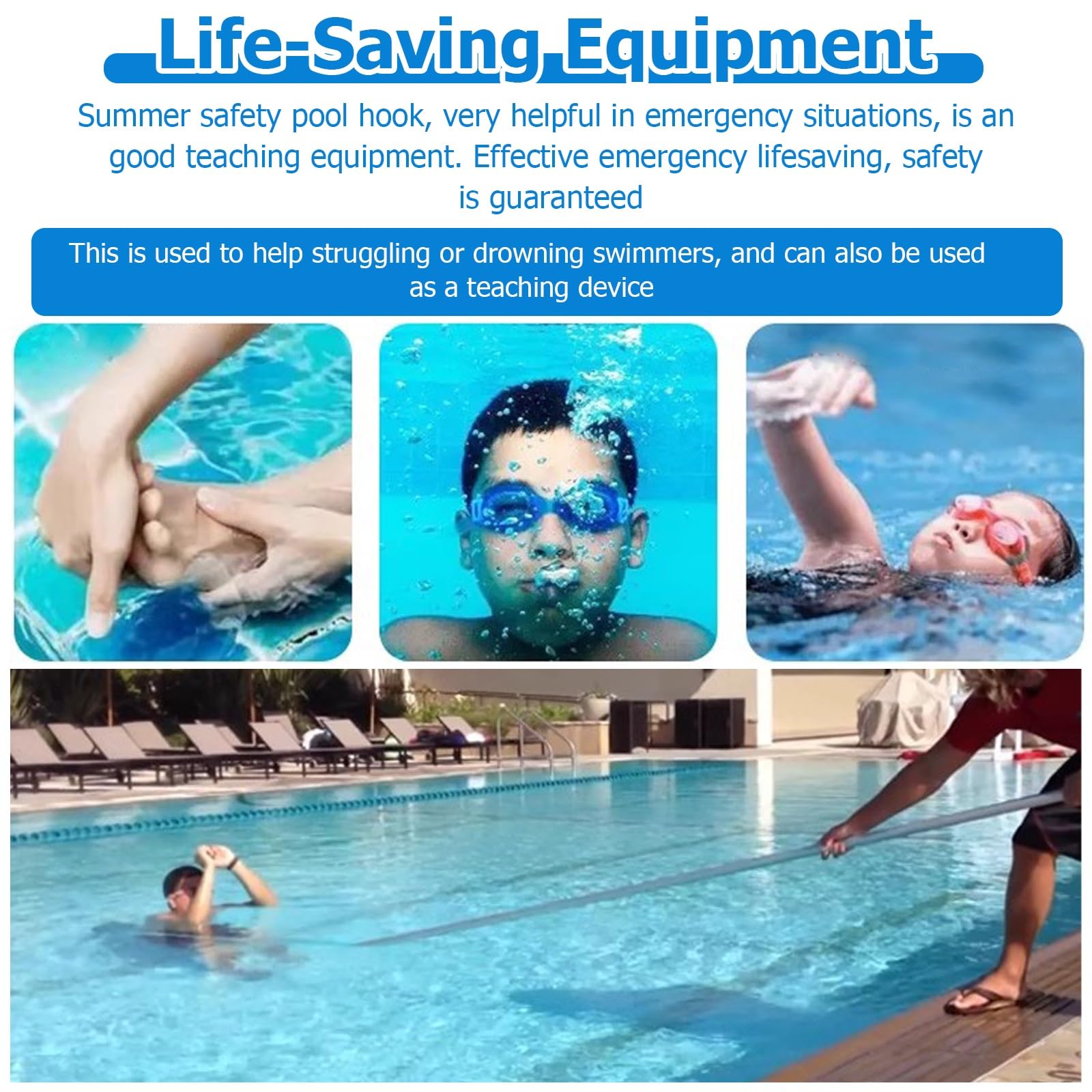 Crochet de Sécurité Secours pour Piscine Perche Télescopique En Aluminium Pour Piscine, Perche De Sauvetage Bleue 3 M, 5 M, 7 M, Extérieur/Intérieur Crochets De Sécurité Pour Sauvetage En Cas De Noyad