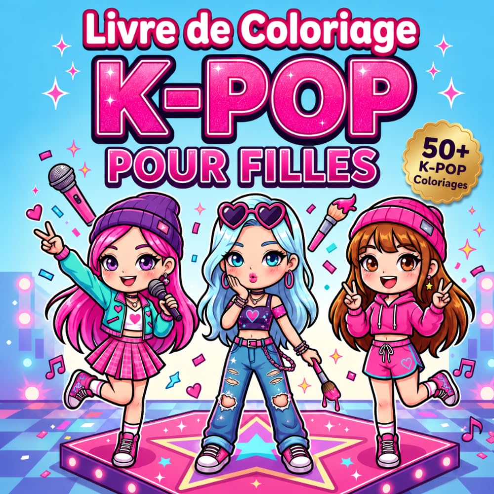Livre de Coloriage K-POP pour Filles: 50+ Dessins Kawaii et Manga Inspirés de l’Univers K-POP | Activité Créative Sans Écran | Idée Cadeau pour Fans de K-POP