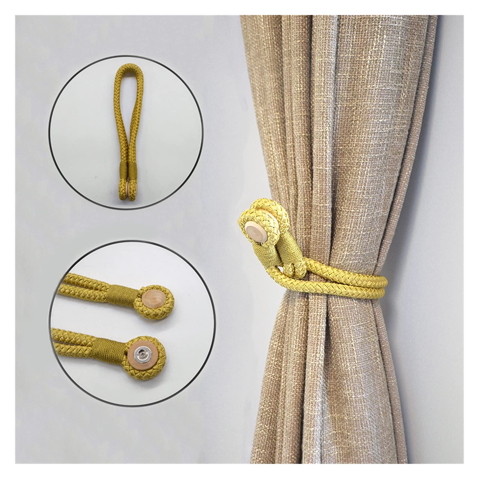 Alzapaños magnéticos para cortinas, 4 clips de sujeción con hebilla de correa de cuerda para un tratamiento simple y elegante de ventana, fácil instalación