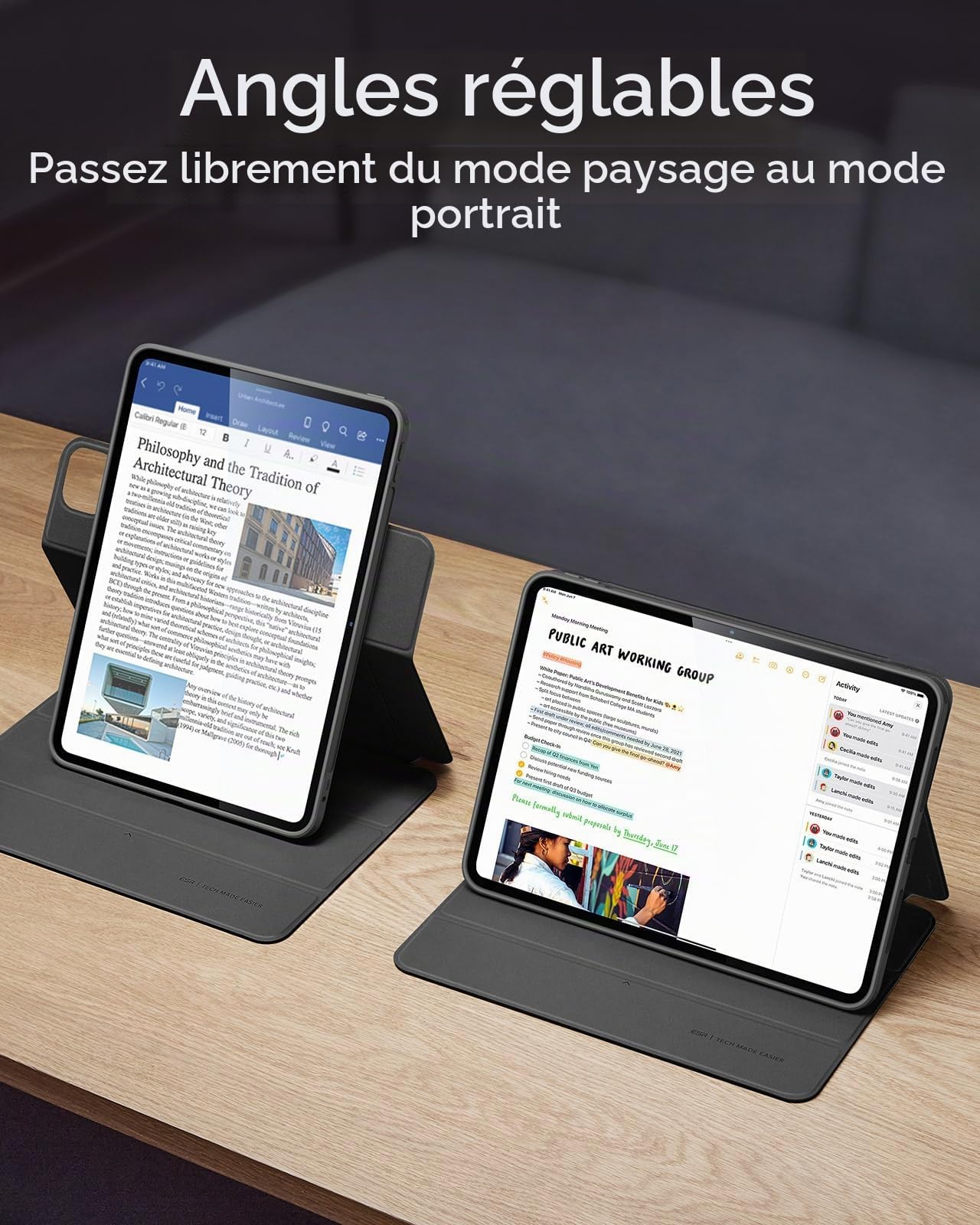 ESR Coque pour iPad Pro 11 M5/M4(2025/2024), Série Rebound 360, Noir