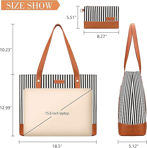 Miniatura 6 de Bolsa de mano para laptop para mujer lona resistente al agua bolsa de trabajo para mujer bolsa de hombro de gran capacidad para laptop de 156 Negro,