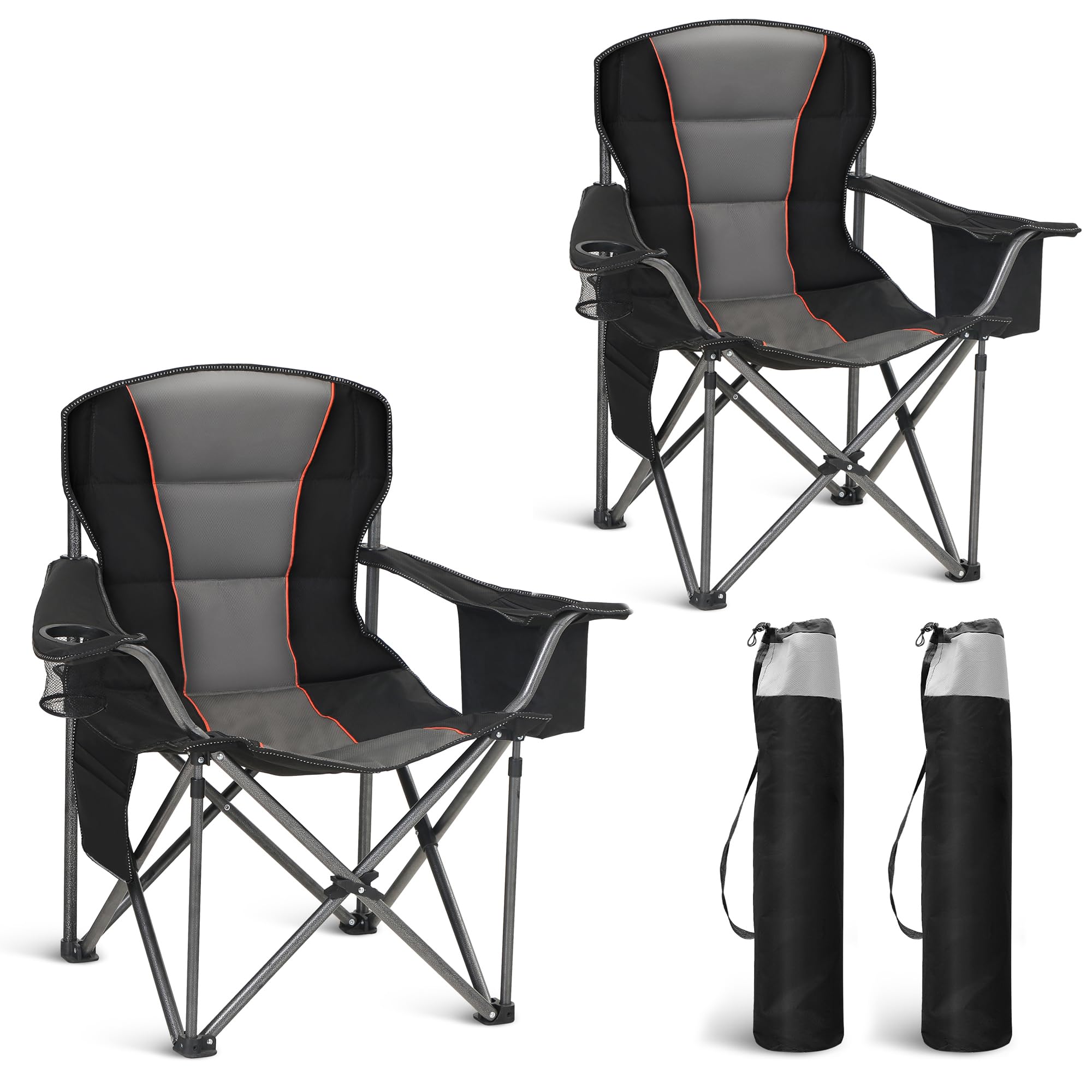 LET'S CAMP Silla plegable de camping con soporte para bebidas, plegable, hasta 200 kg, juego de 2 unidades
