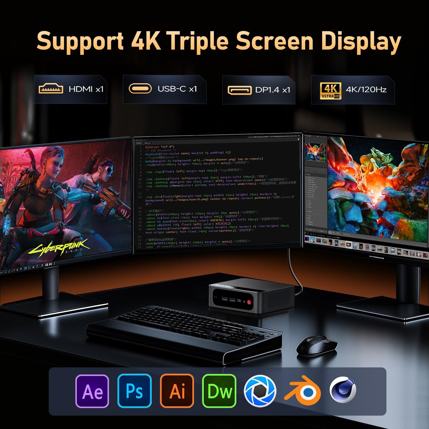 Beelink Mini PC SER5 MAX with AMD Ryzen 7 7735HS(6nm, 8C/16T) up to 4.75GHz, Mini Computer 24GB LPDDR5 RAM 500GB NVME SSD, Micro PC Triple Display, Mini Gaming Computer 2.5Gbps/WiFi6/BT5.4/W-11 Pro - Image 7